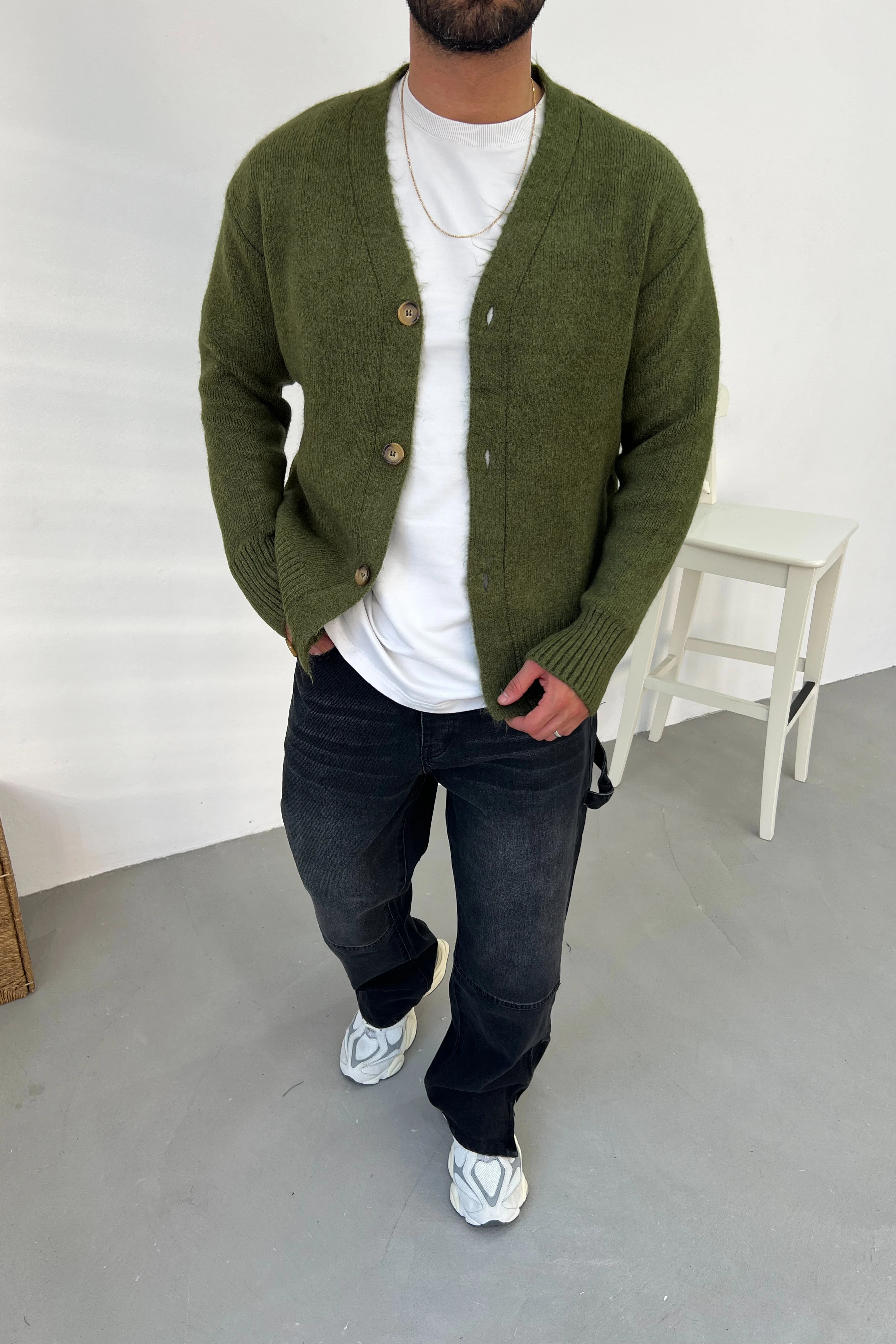 Düğmeli Basic Triko 2606 - Yeşil