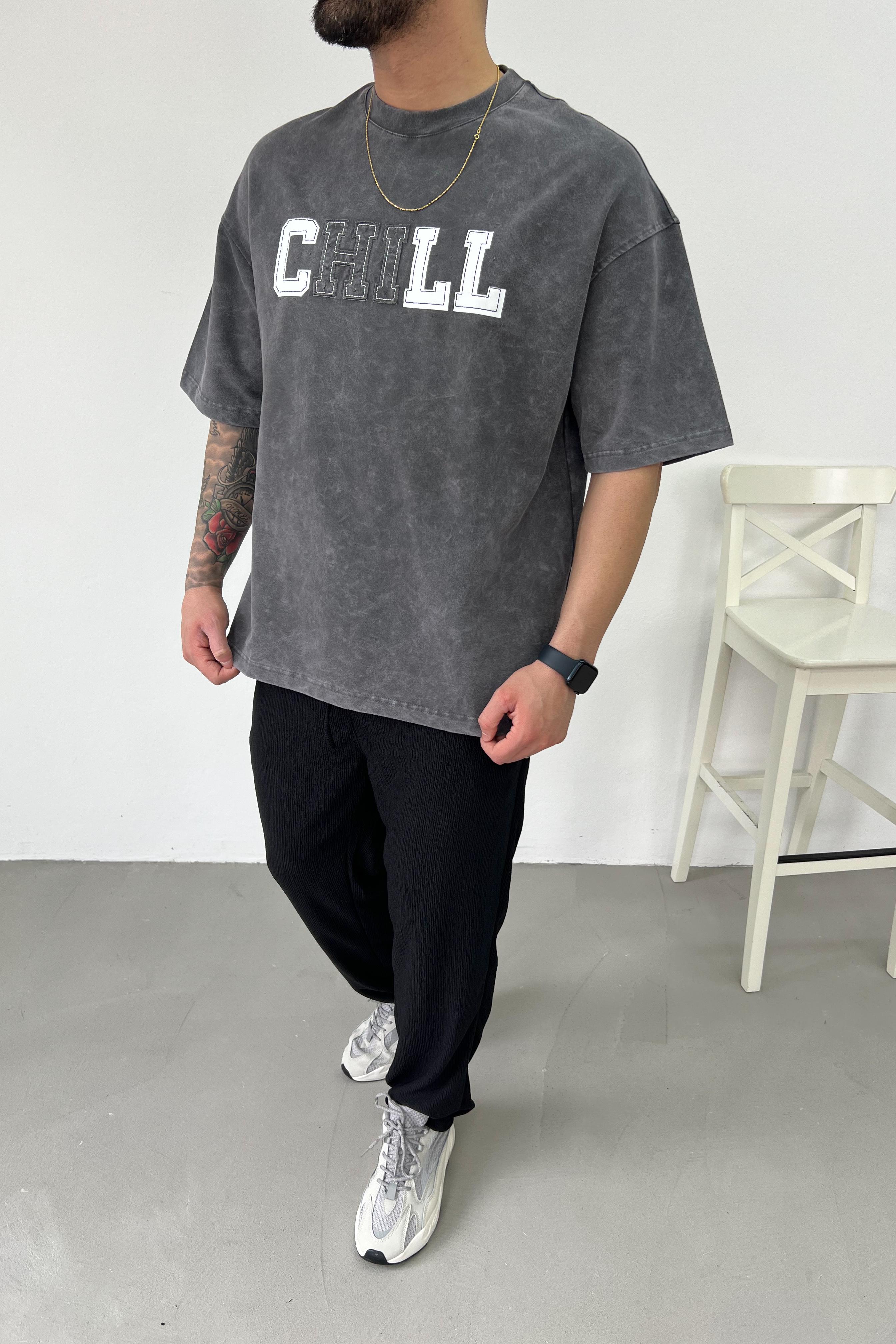 Chill 00 Nakış Detaylı Yıkamalı Oversize Tshirt 71-07