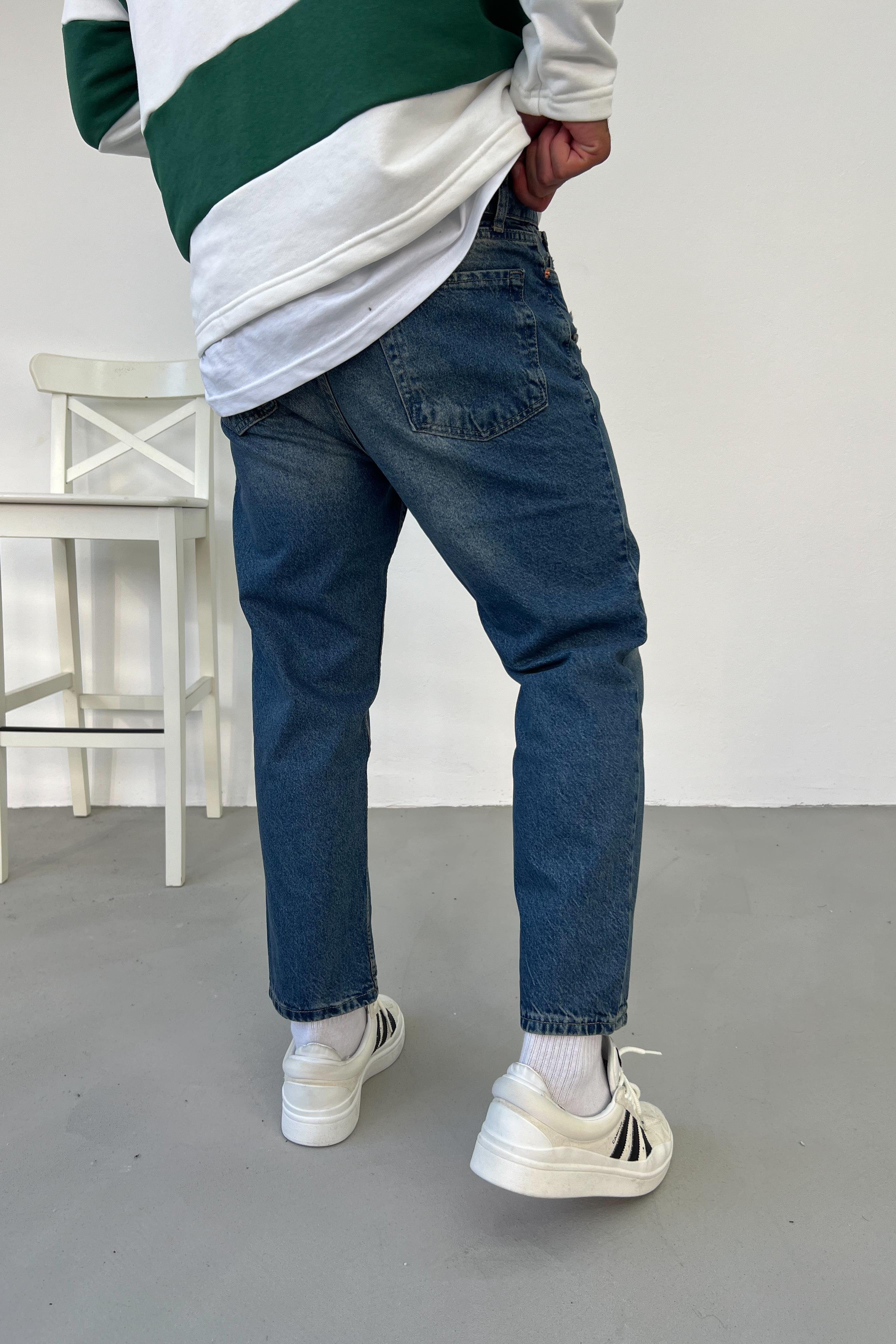 Yırtık Detaylı Eskitme Mavi Boyriend Pantolon 2306-2
