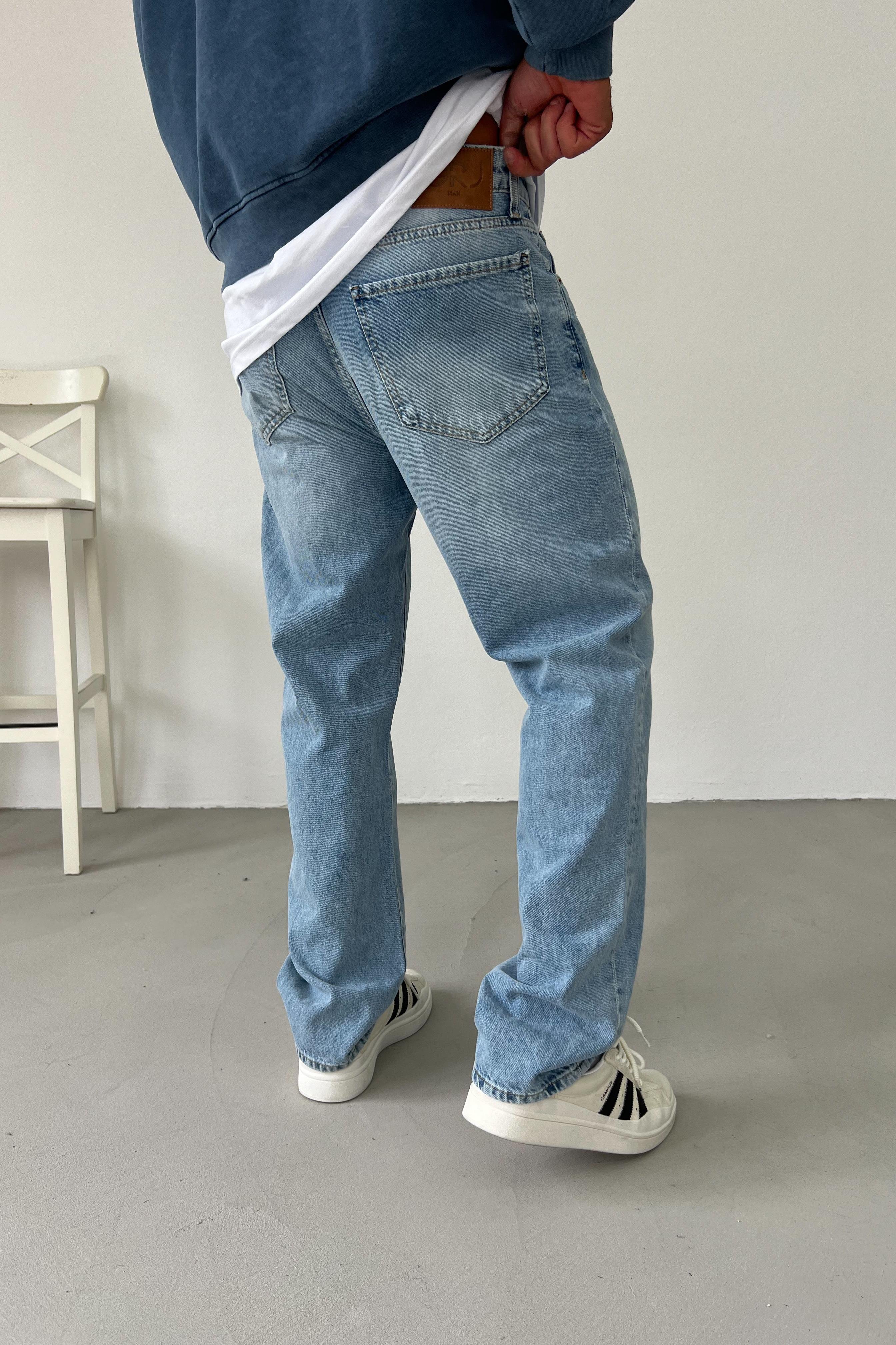Taşlamalı Buz Mavi Baggy Pantolon 16431-4