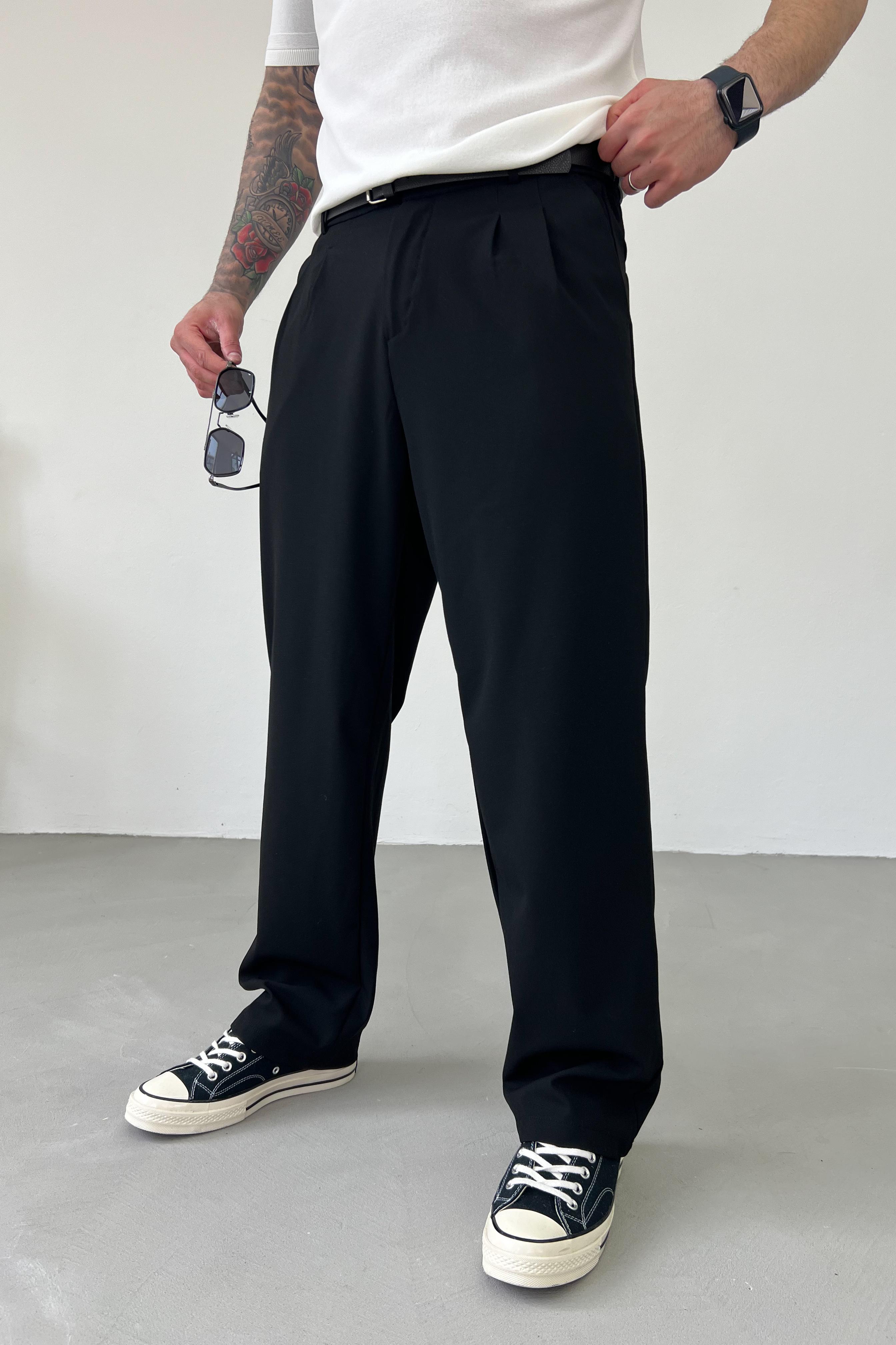 Pileli Kumaş Baggy Pantolon 2025 - Siyah