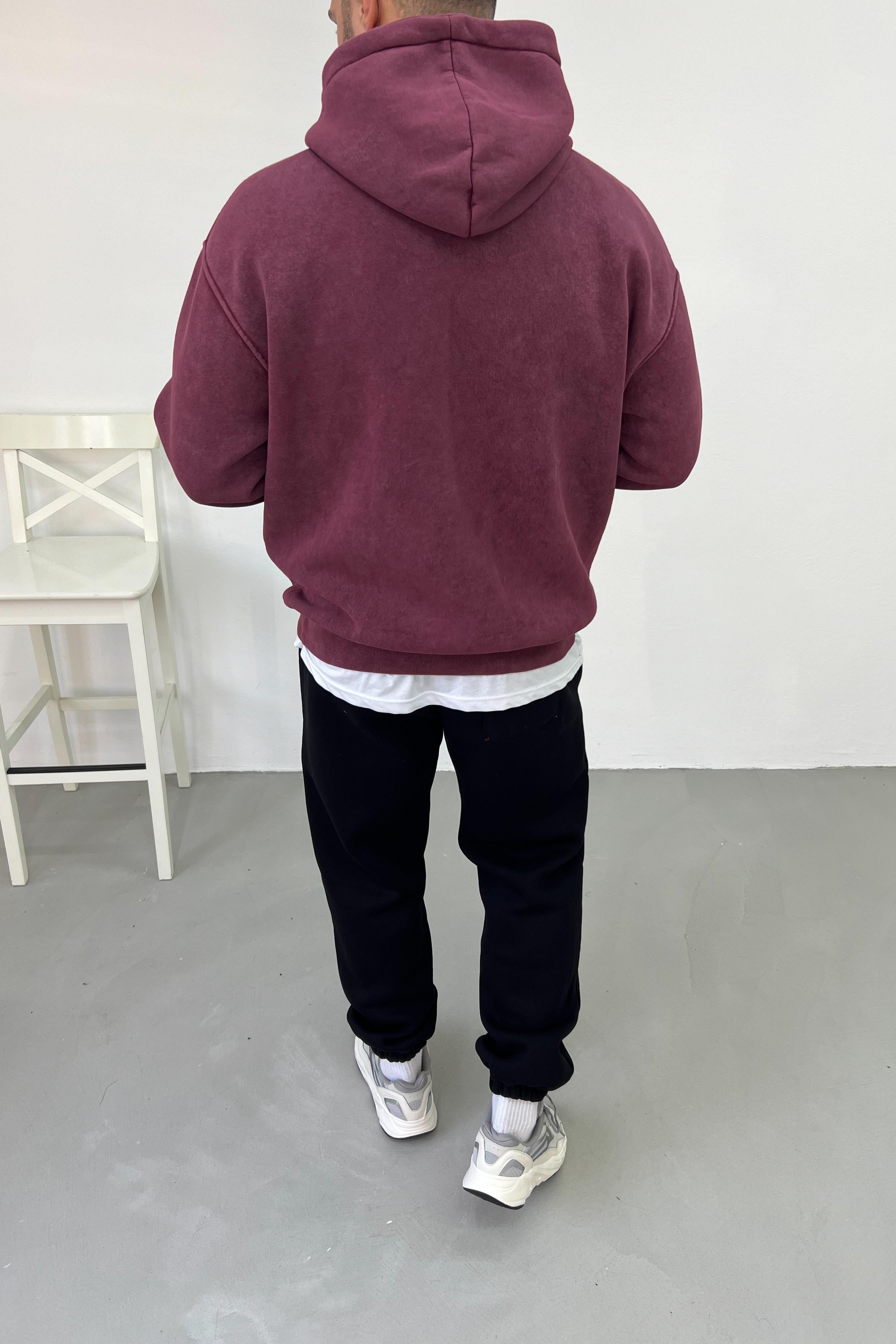 Young Atelier Baskılı Yıkamalı Oversize Bordo Sweatshirt 42