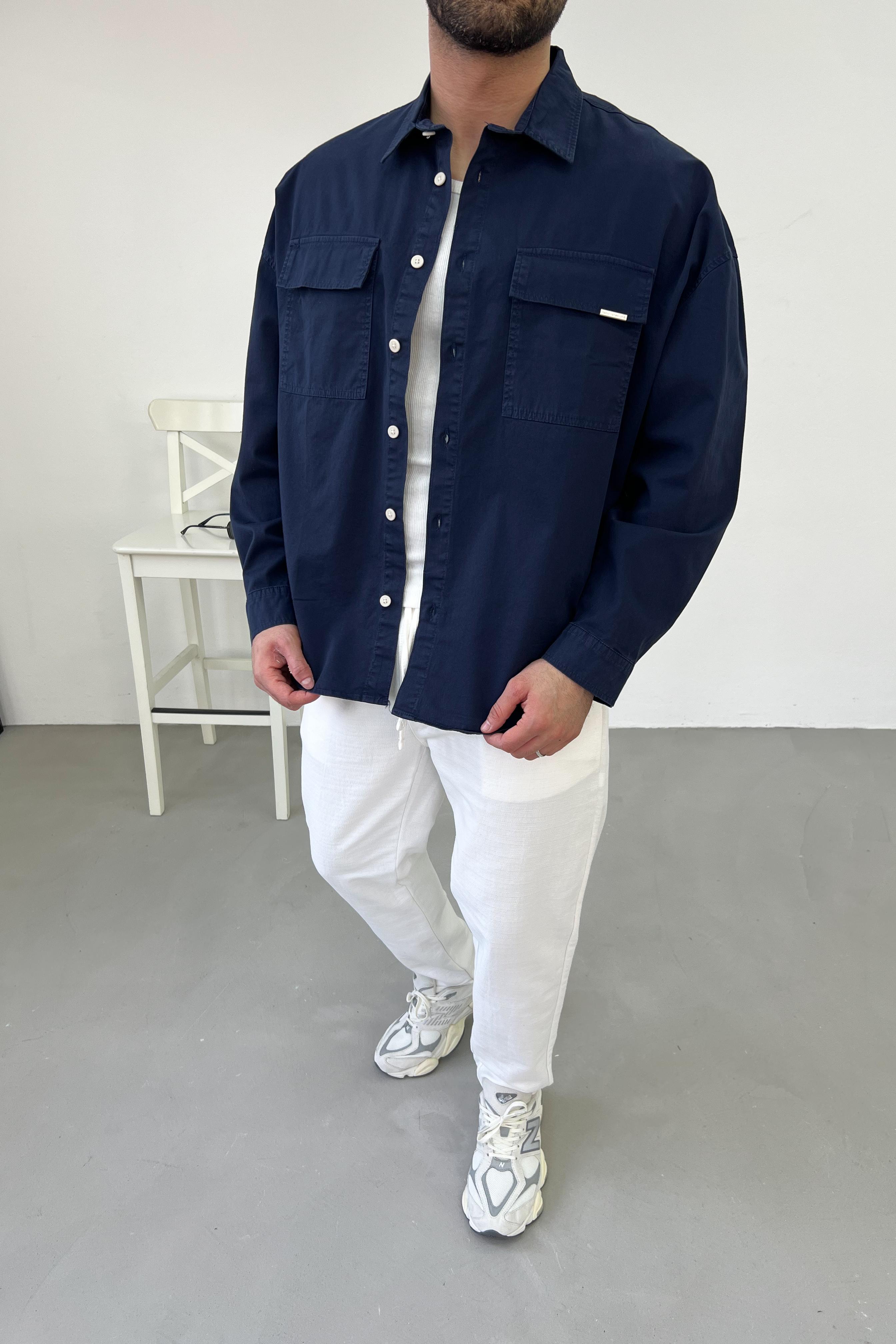 Gabardin Kumaş Oversize İnce Mevsimlik Ceket 1100 - Lacivert