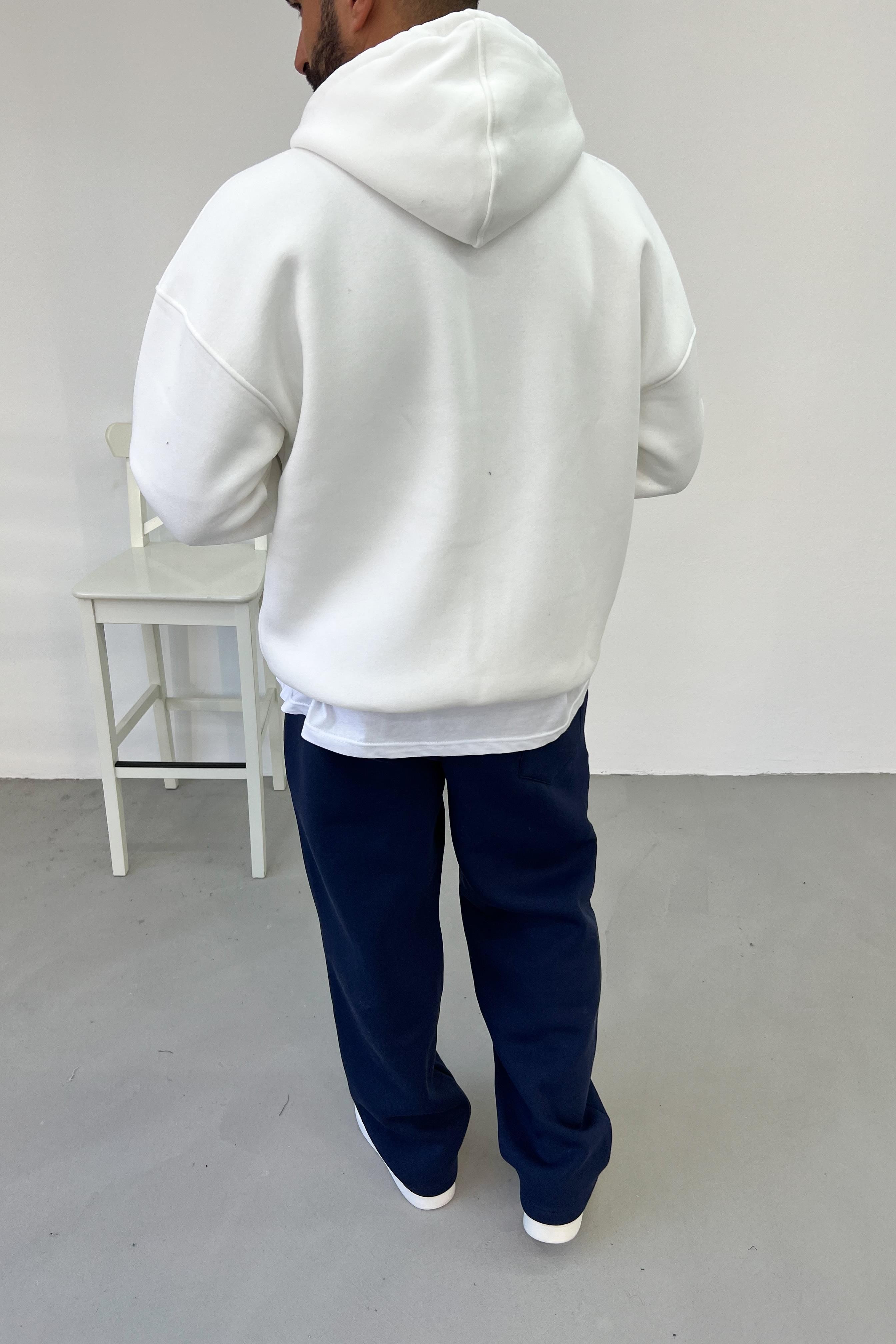 Fermuarlı Oversize Beyaz Basic Sweatshirt 1375