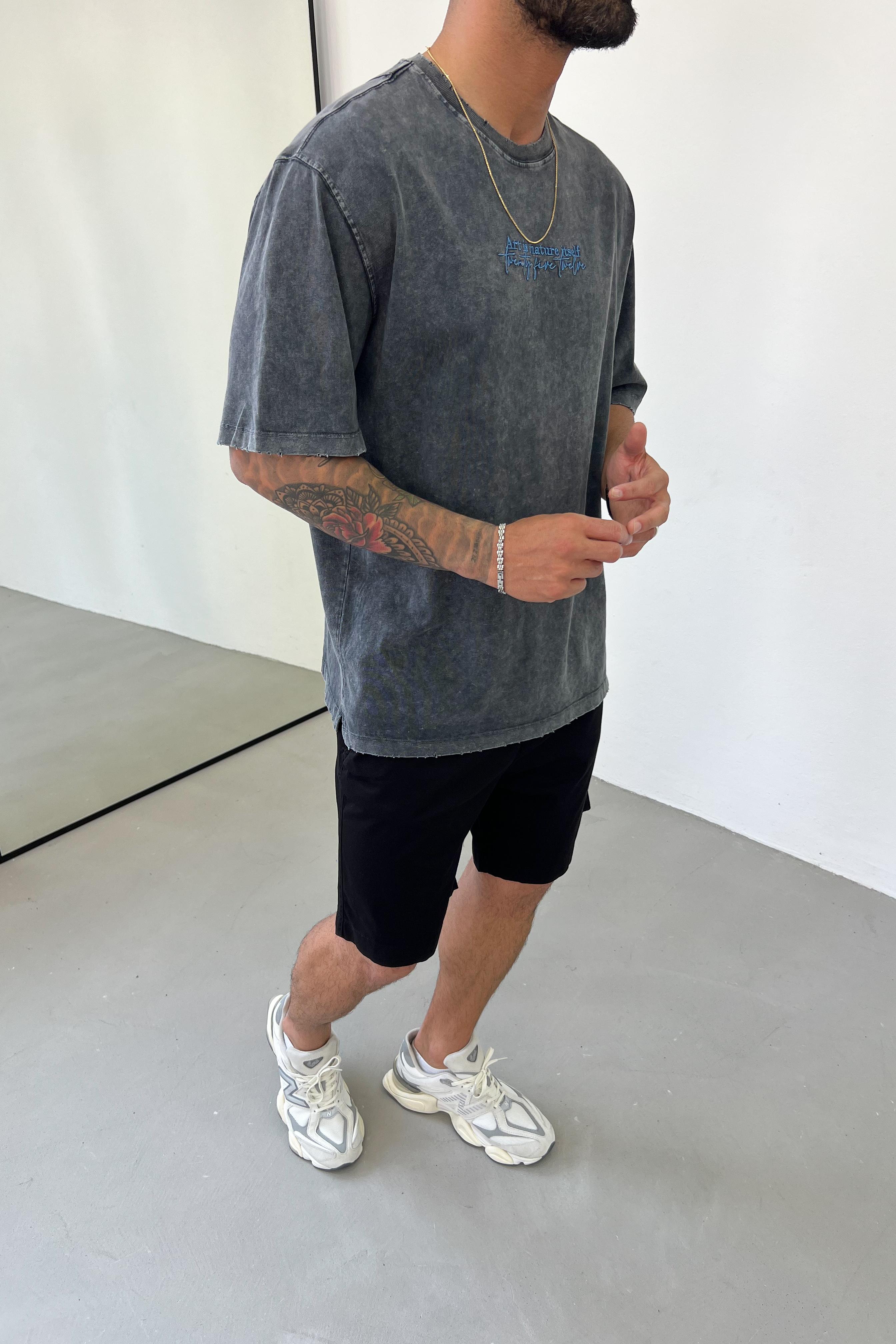 El Çizim Desenli Yıkamalı Oversize Tshirt 1176