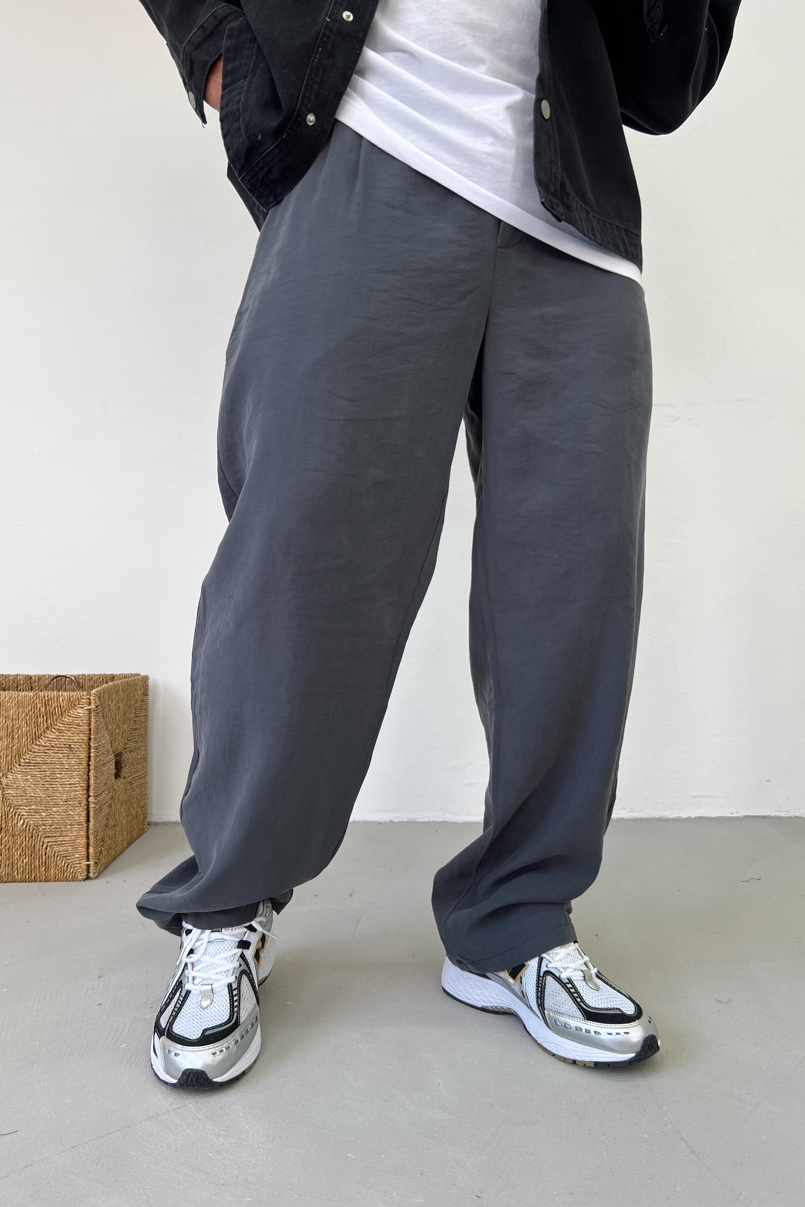 Tensel Kumaş Baggy Pantolon 26K117 - Füme