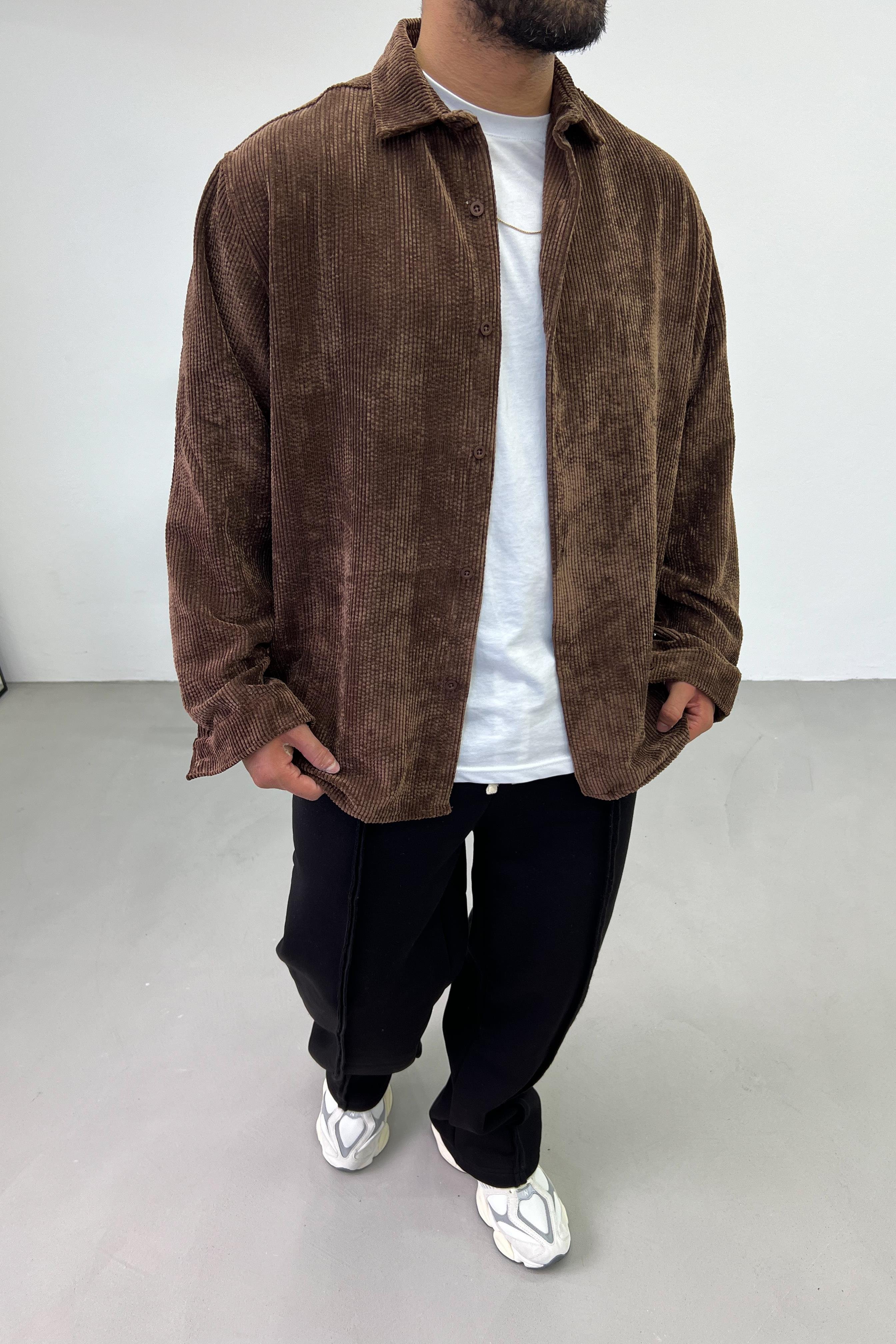 Oversize Kahve Kadife Gömlek 1625