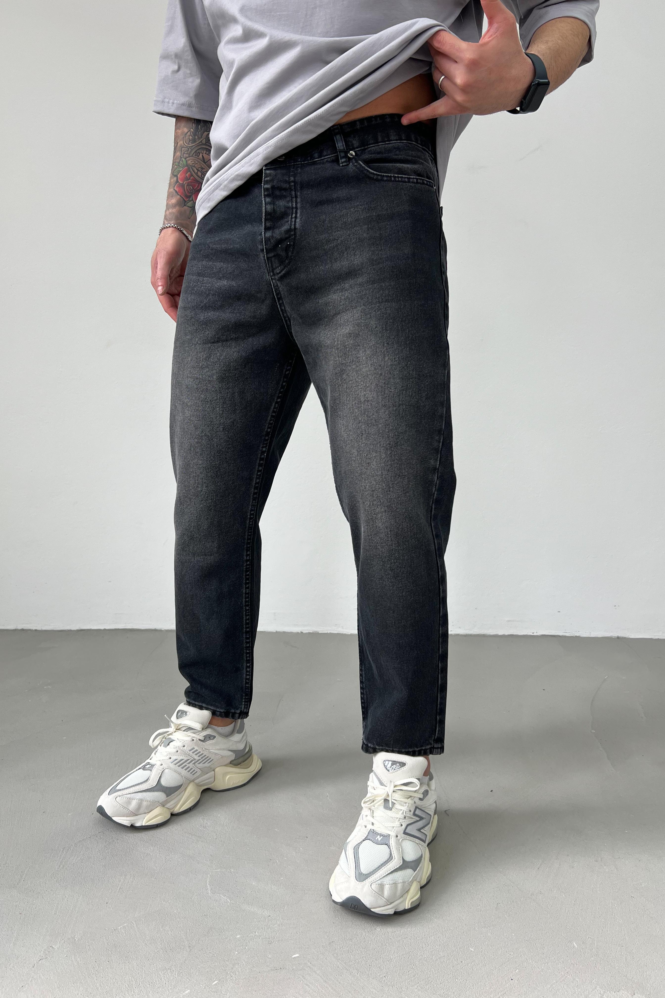 Taşlamalı Siyah Boyfriend Pantolon 2782-4