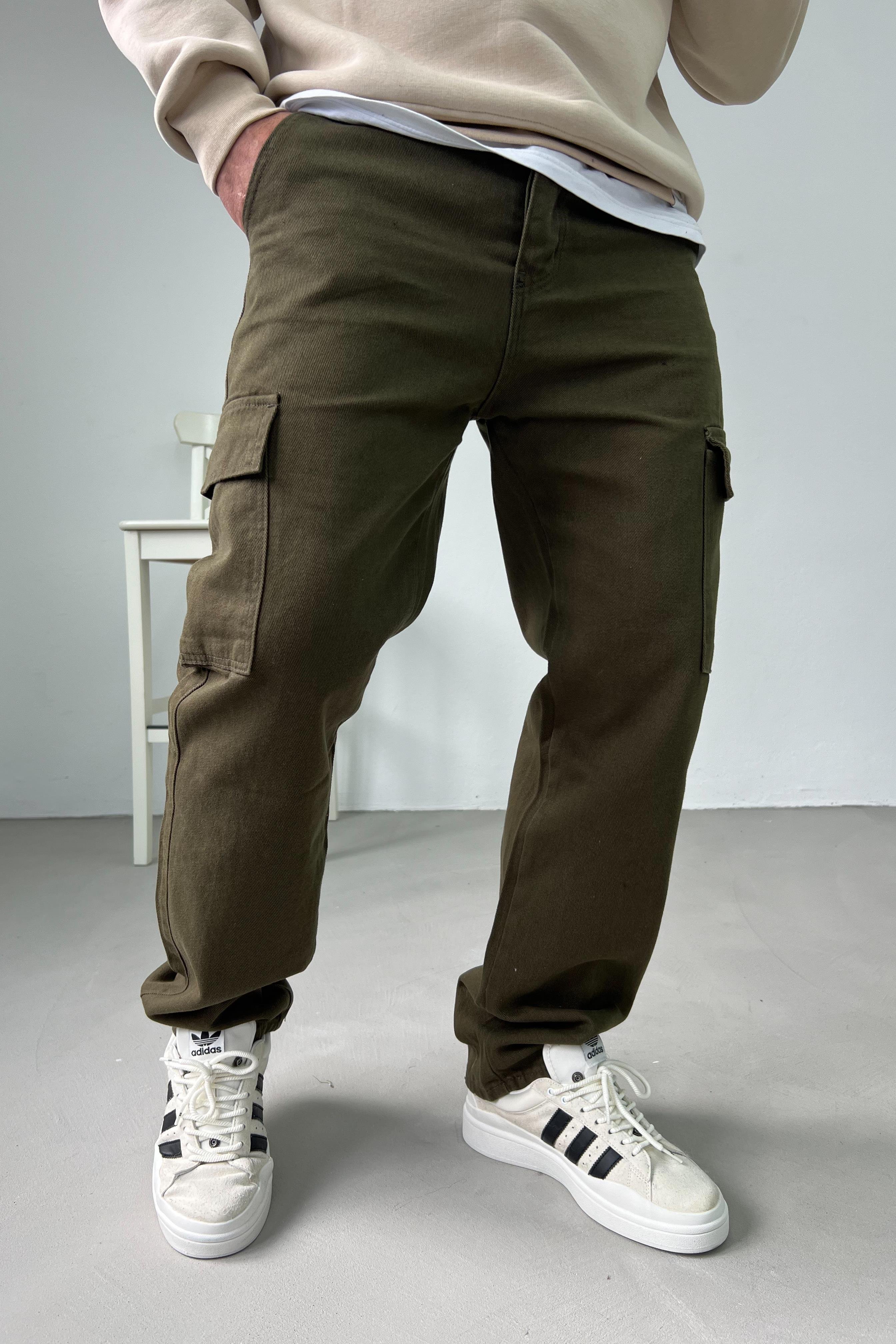 Gabardin Kumaş Haki Kargo Baggy Pantolon 2225