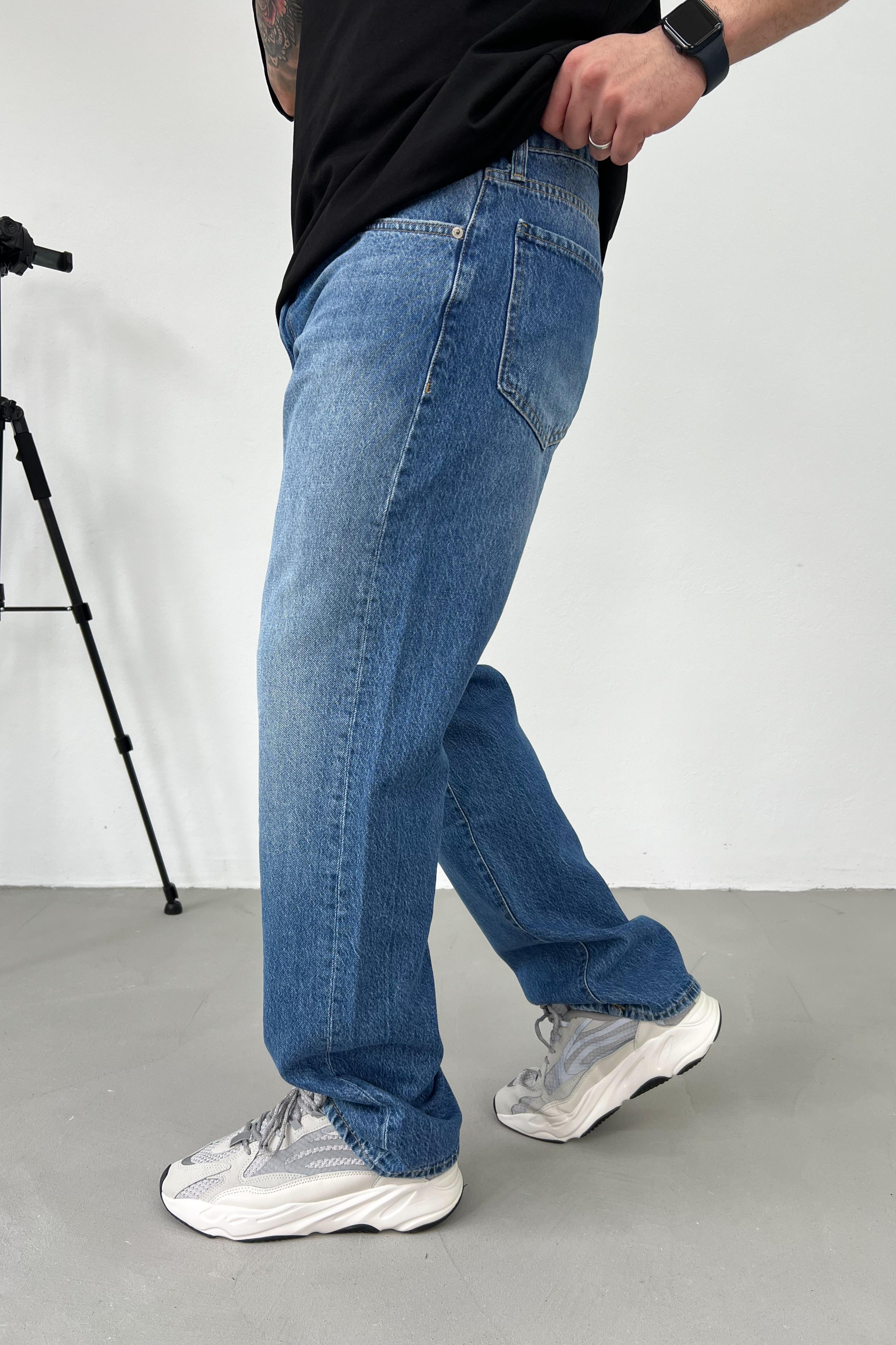 Taşlamalı Mavi Baggy Pantolo 16622-STD