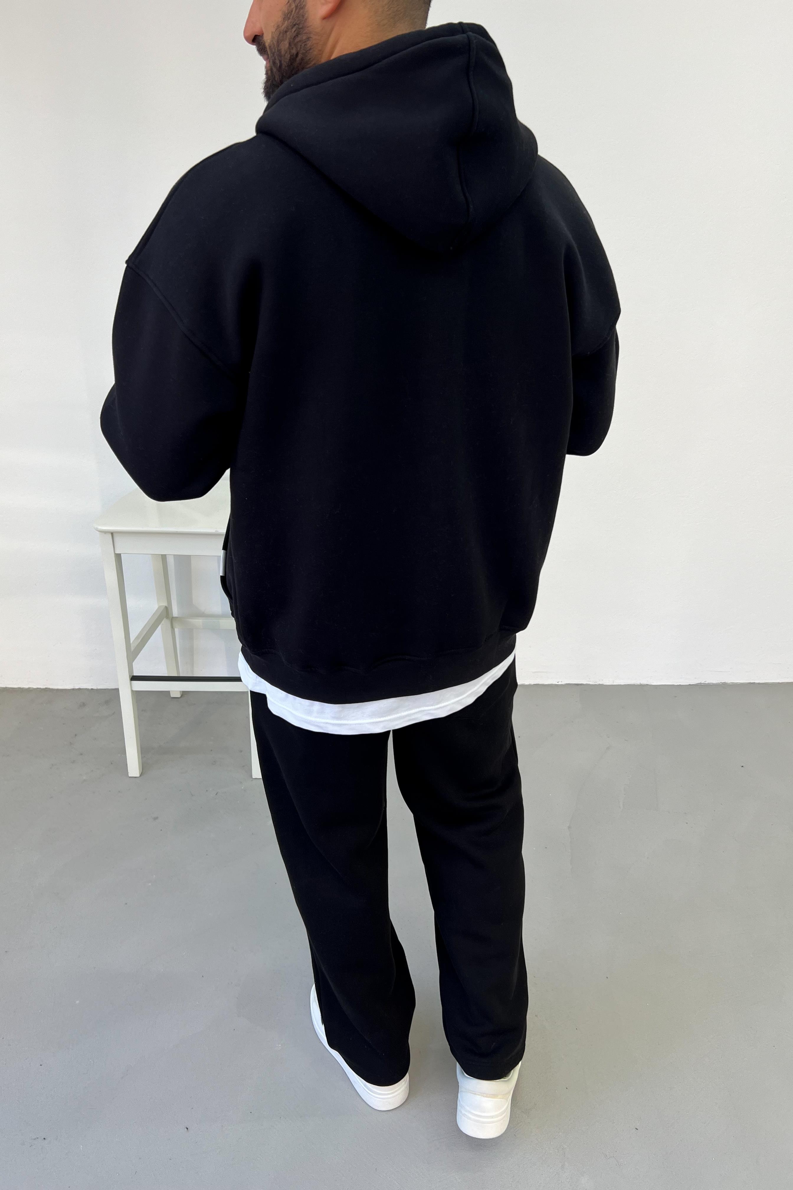 Fermuarlı Oversize Siyah Basic Sweatshirt 1375