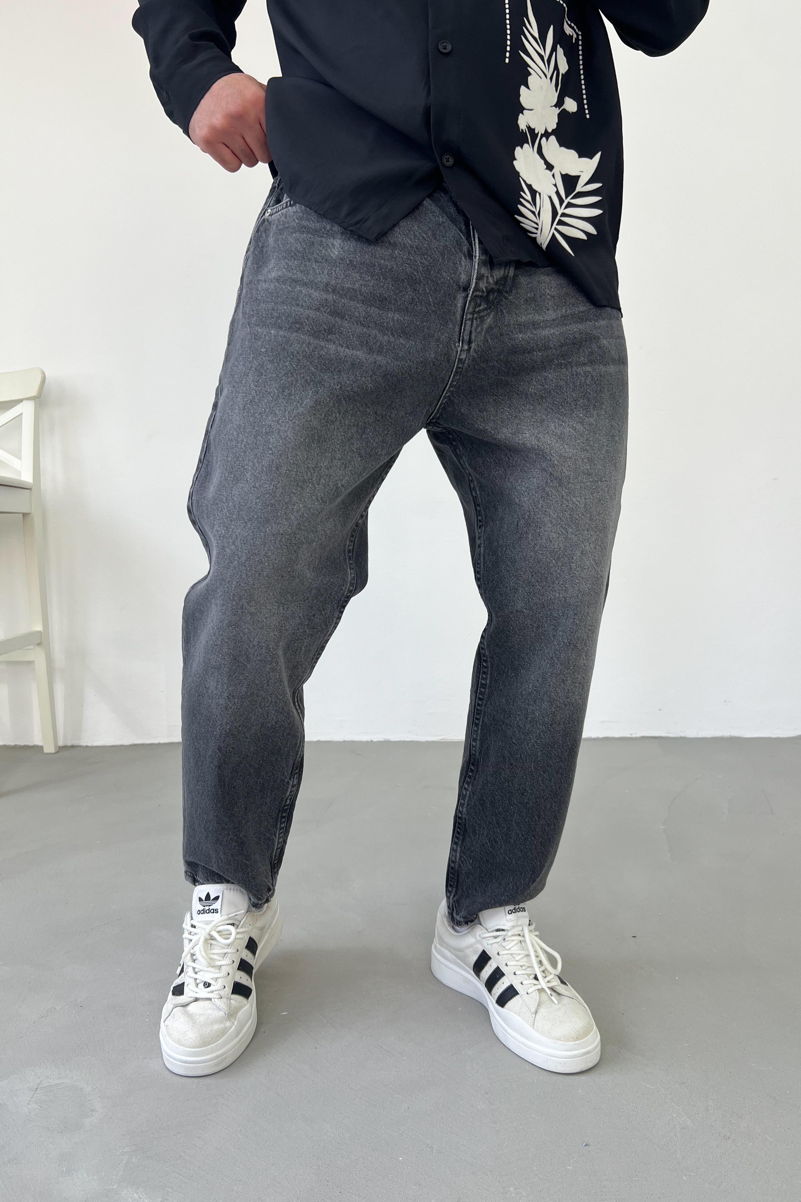 Taşlamalı Antrasit Boyfriend Pantolon 2509-1