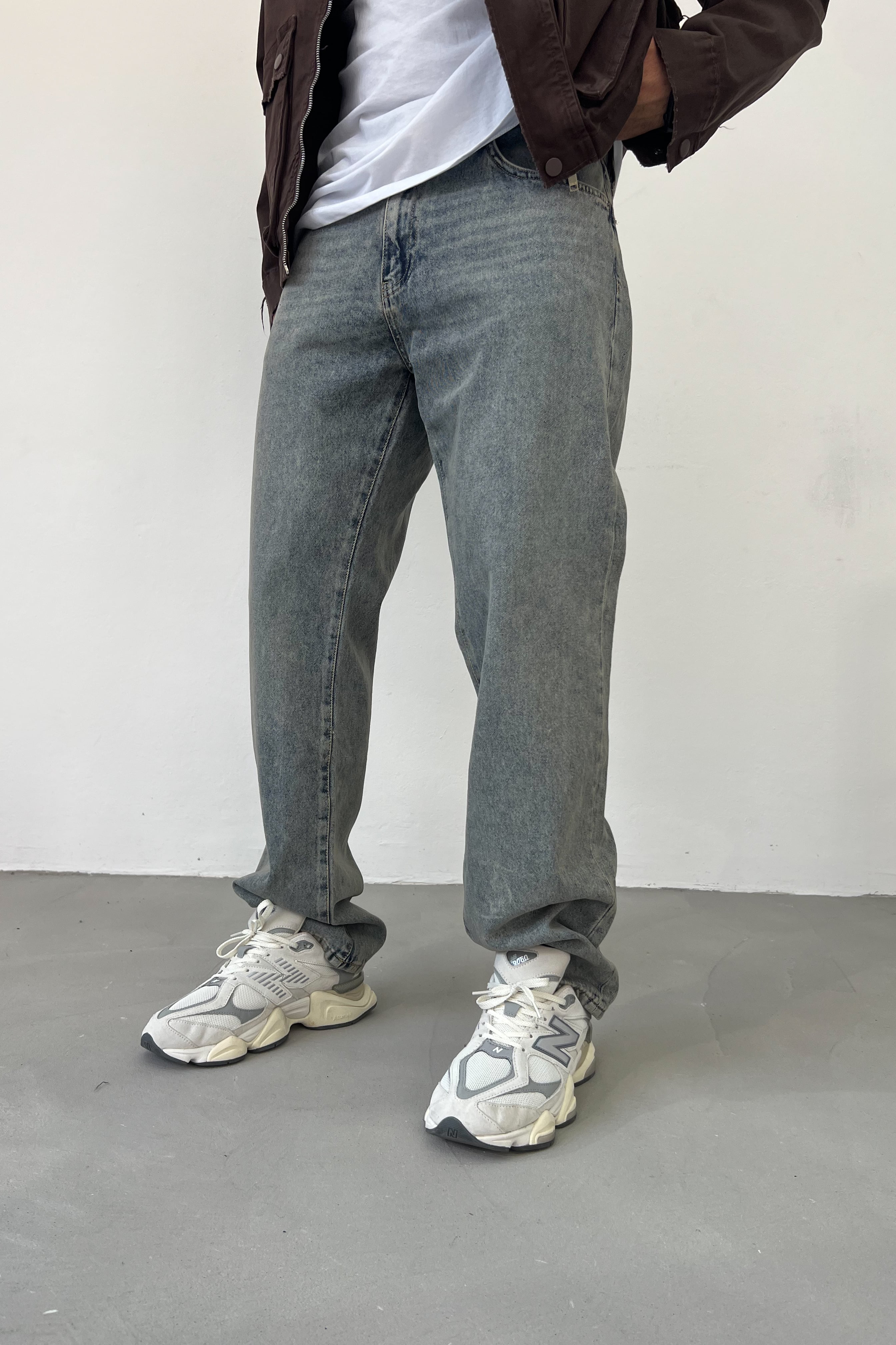 Taşlamalı Eskitme Mavi Baggy Pantolon 16884-3