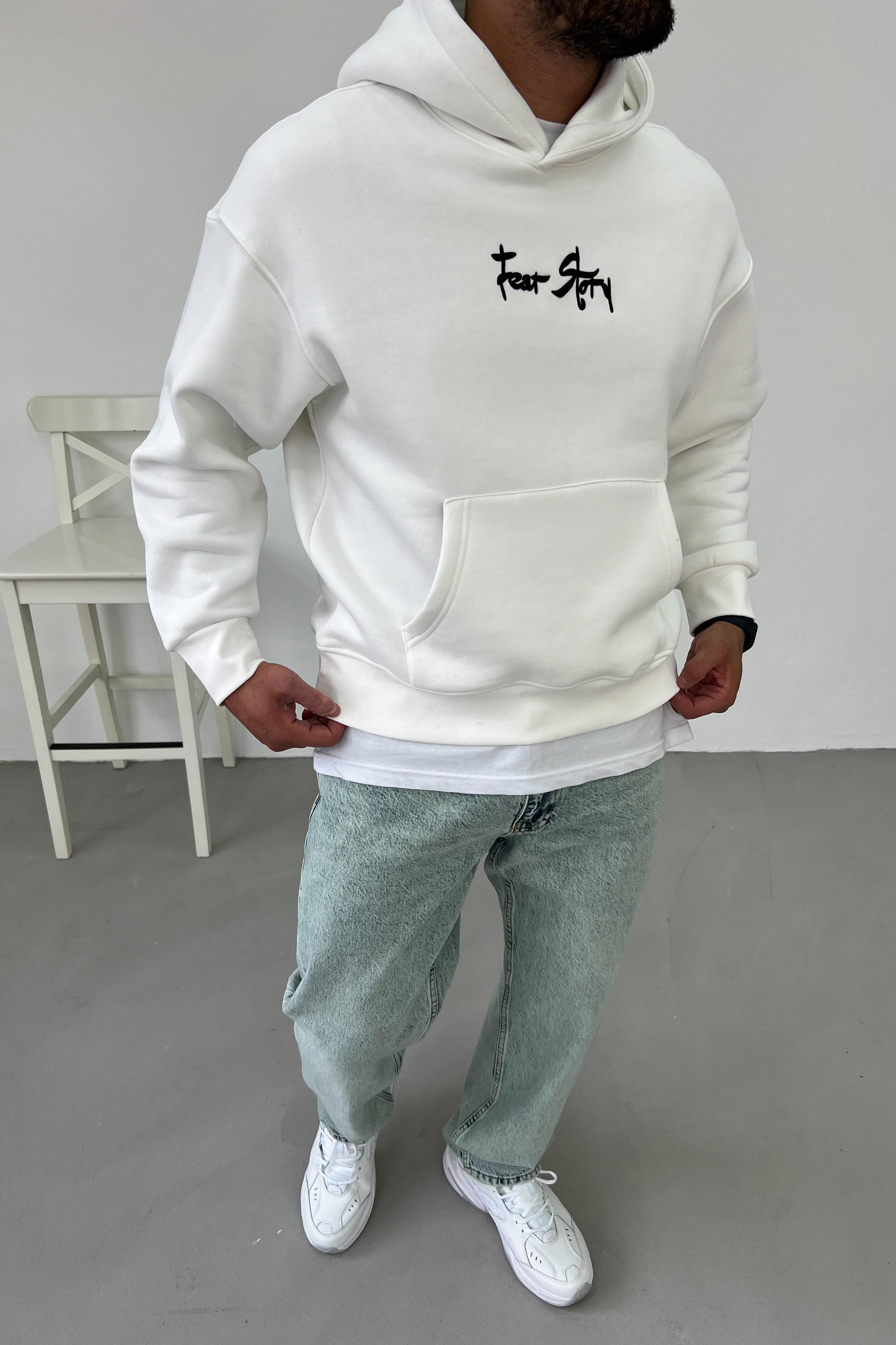 Cookie Monster Baskılı Oversize Beyaz Sweatshirt 1515