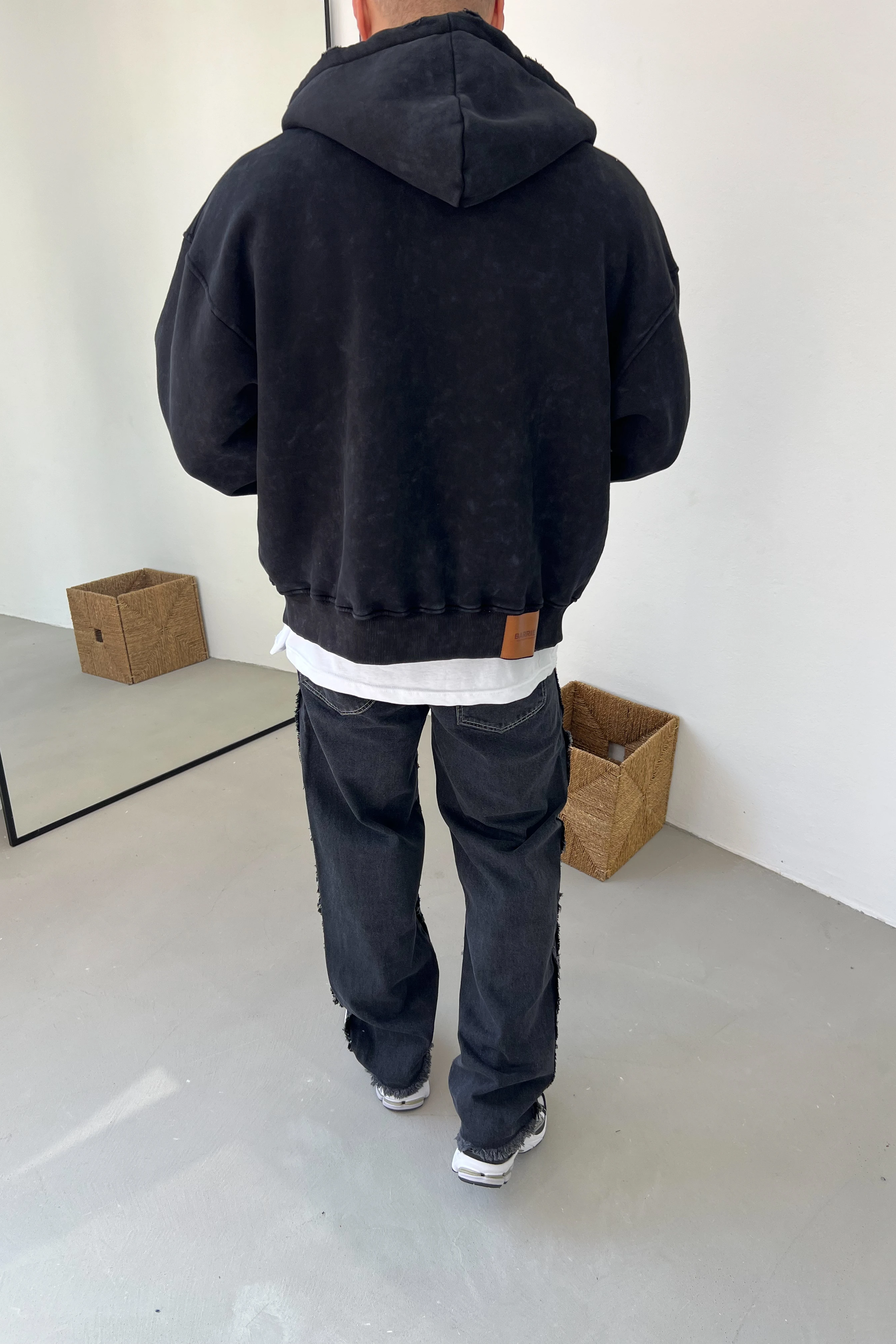 Yıkamalı Fermuarlı Oversize Kapüşonlu Sweatshirt 80-13