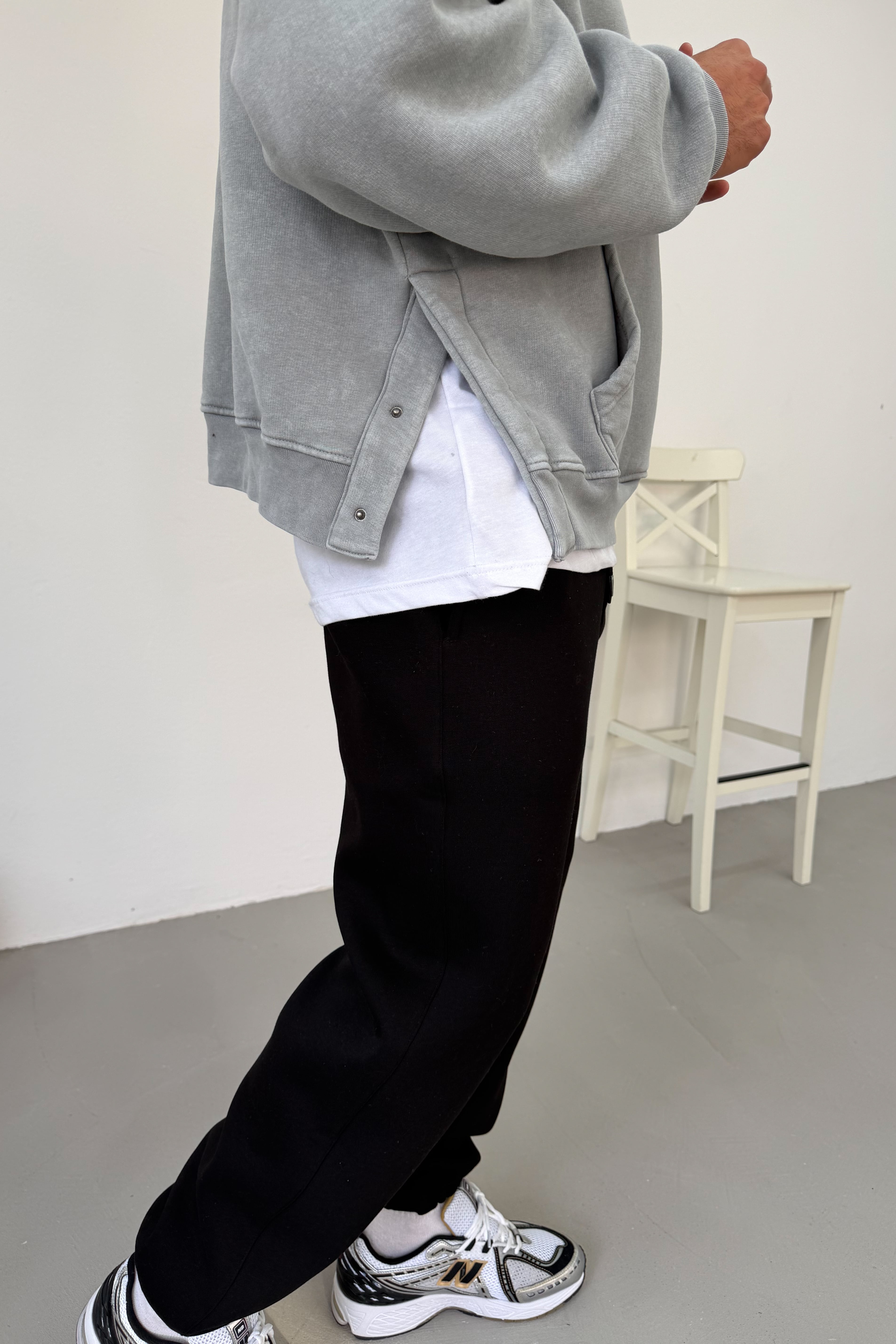 Çıt Çıt Düğme Detaylı Yıkamalı Kapüşonlu Sweatshirt 80-18