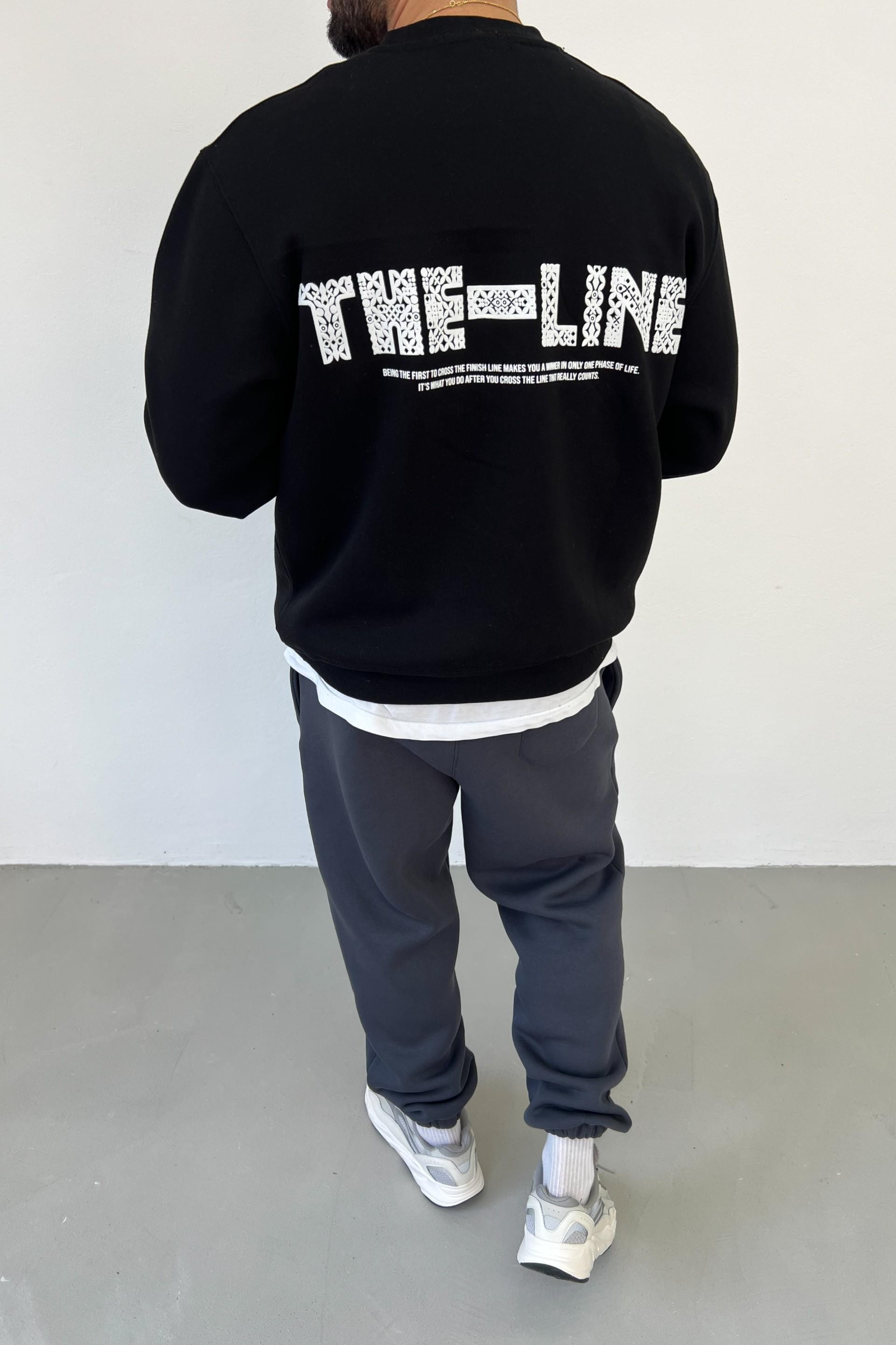 The Line Baskılı Oversize Siyah Sweatshirt 1009