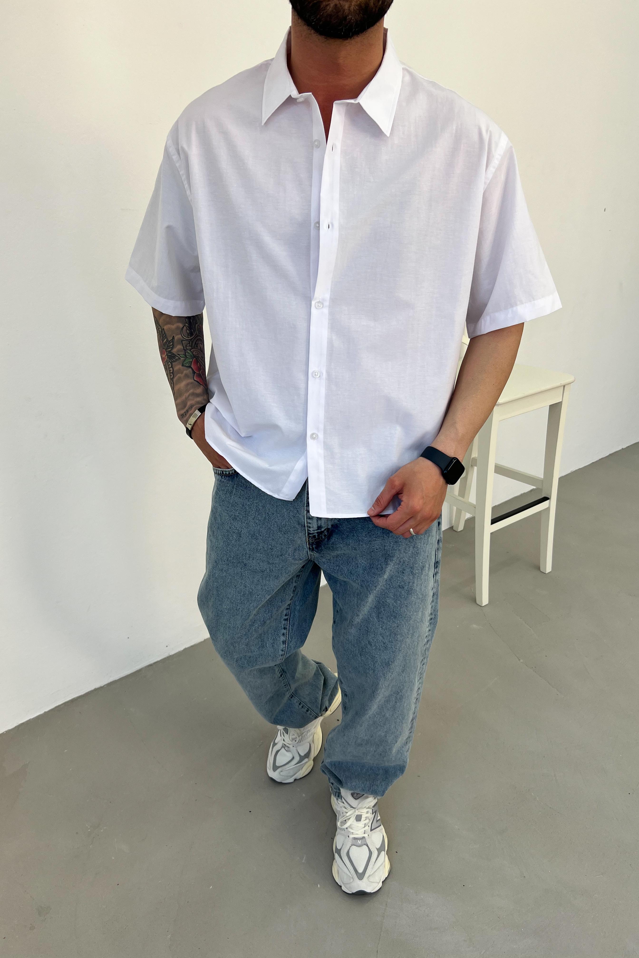 Oversize Basic Kısa Kollu Gömlek 10-13 - Beyaz