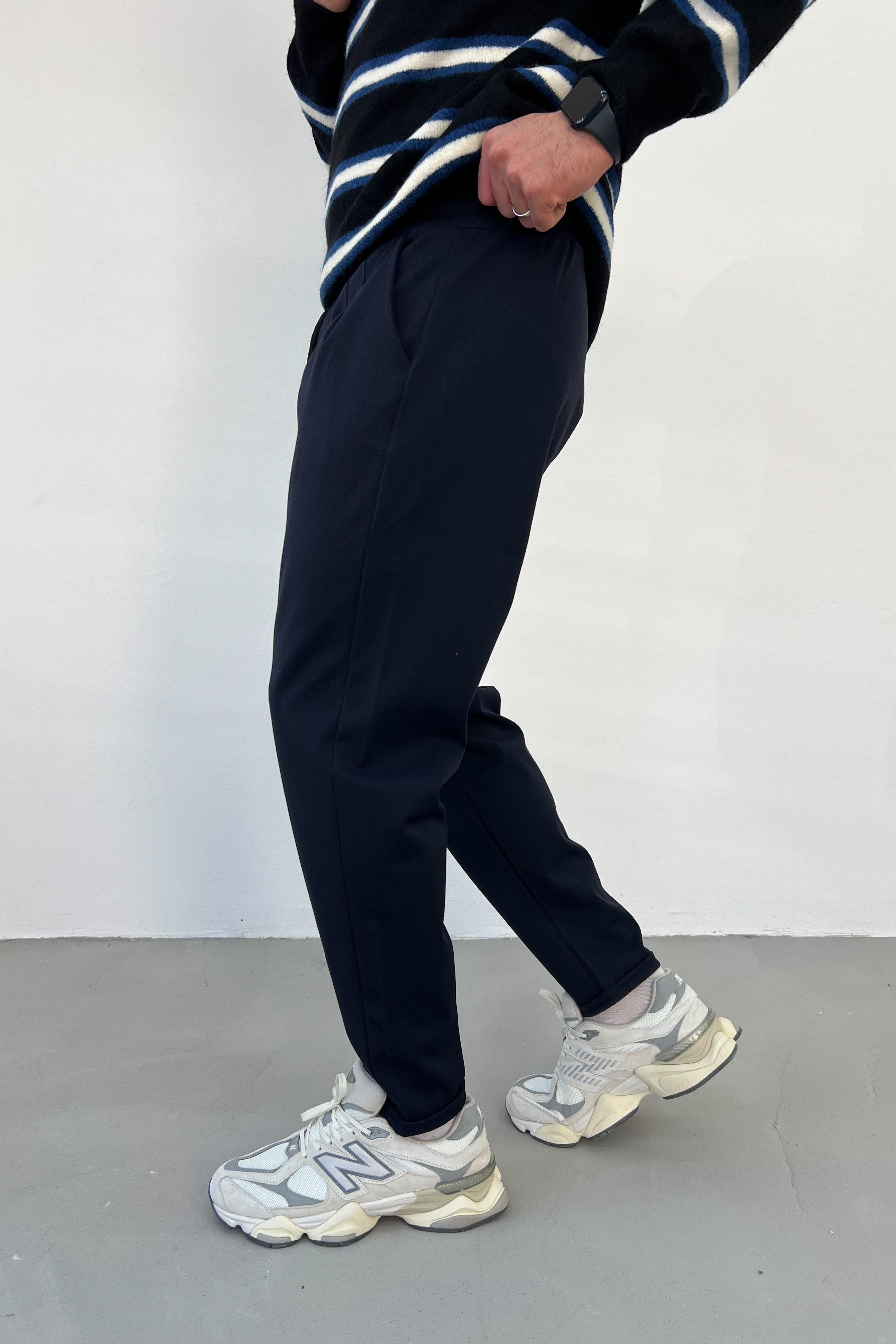 Pileli Duble Paça Lacivert Jogger Pantolon 09