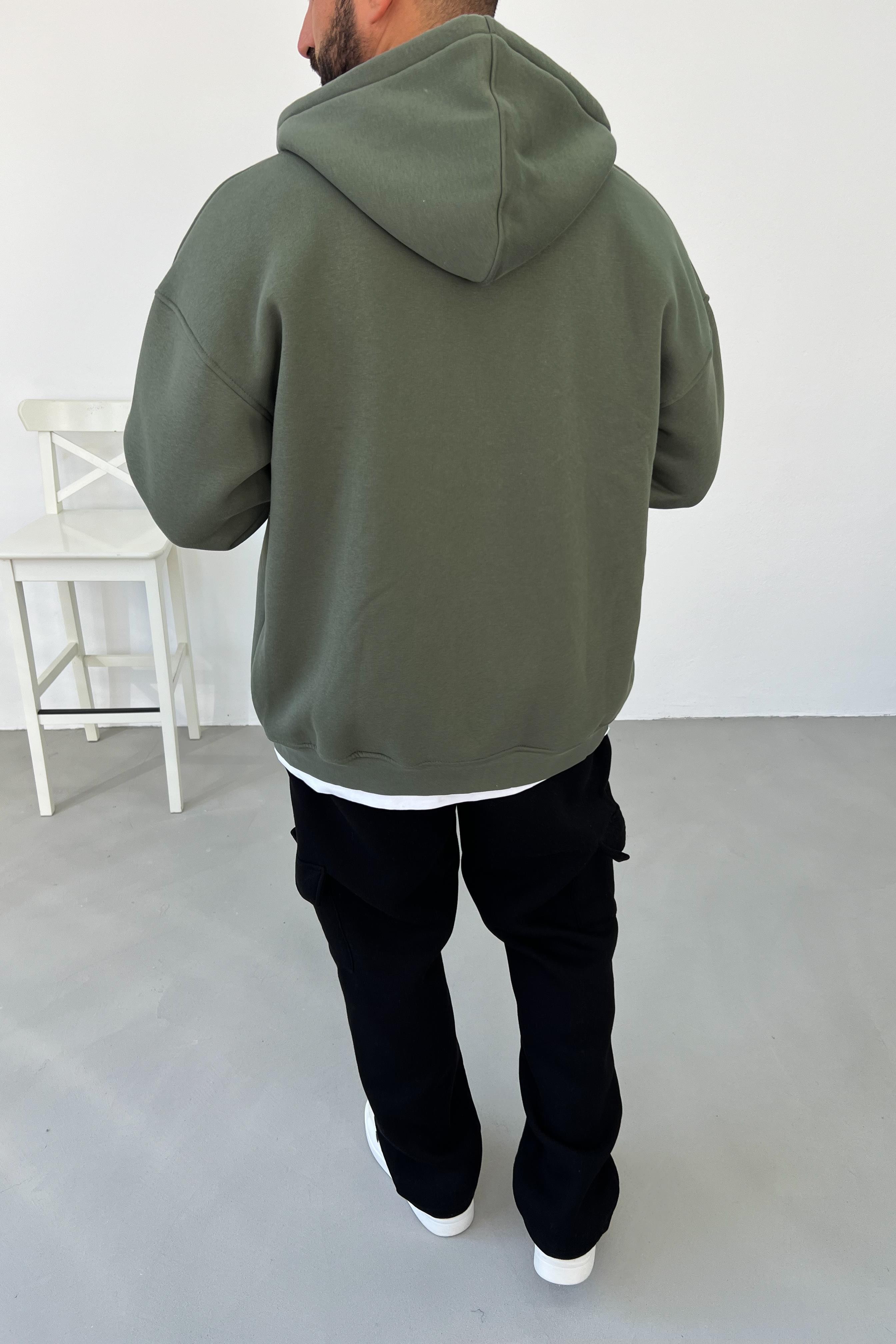 Fermuarlı Oversize Haki Basic Sweatshirt 1375