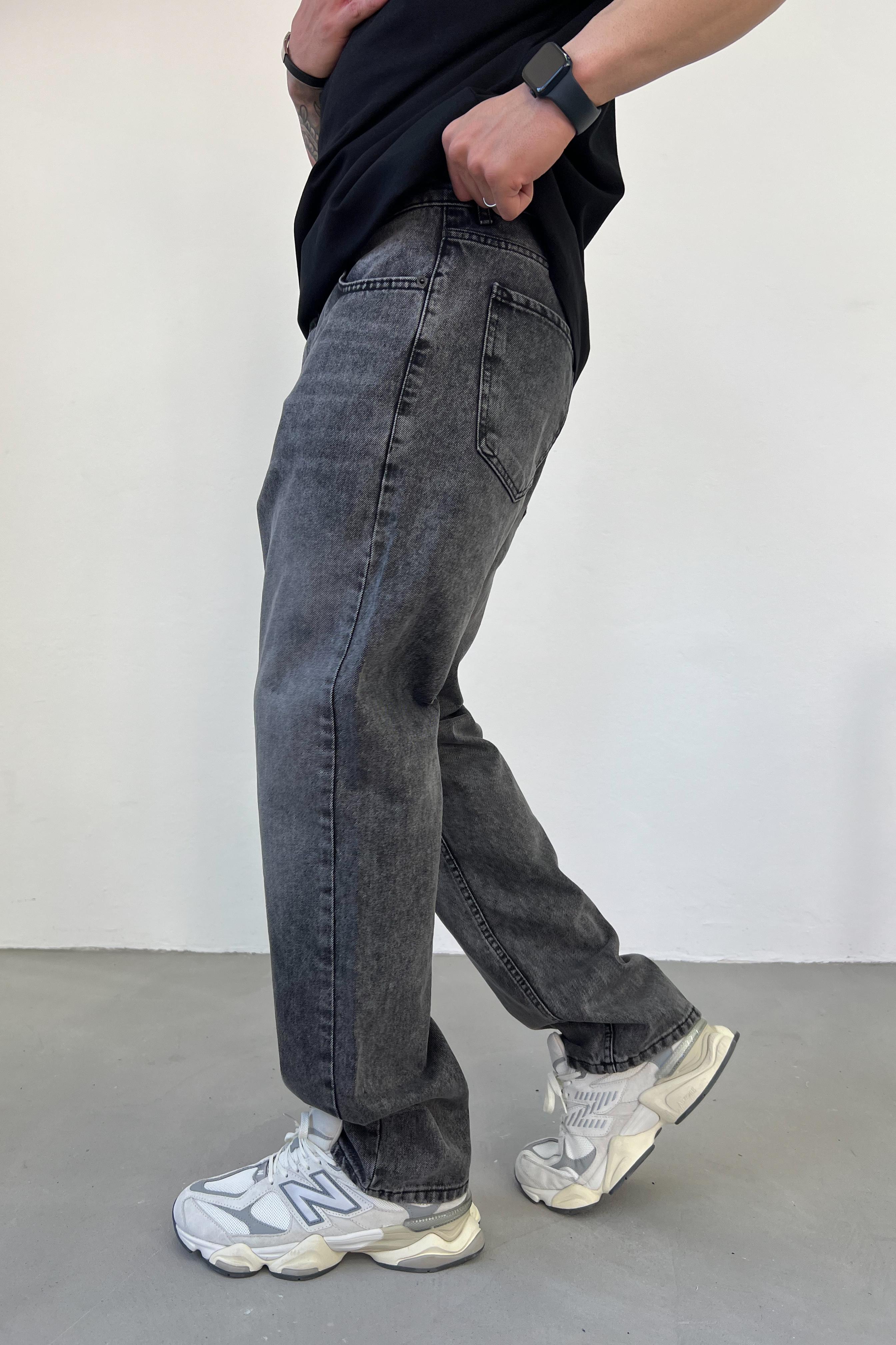 Taşlamalı Antrasit Baggy Pantolon 7343