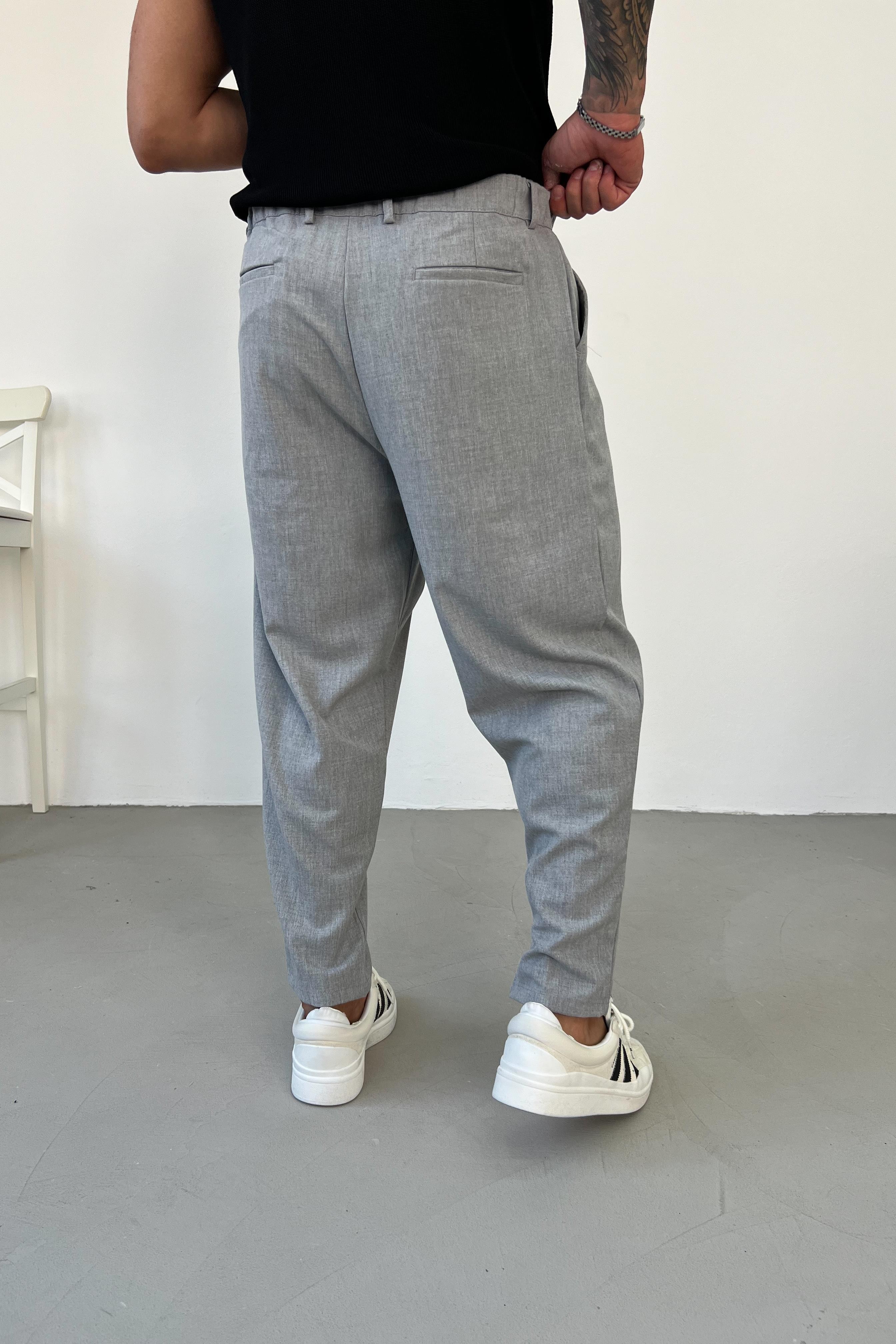 Pileli Gri Boyfriend Kumaş Pantolon 5029