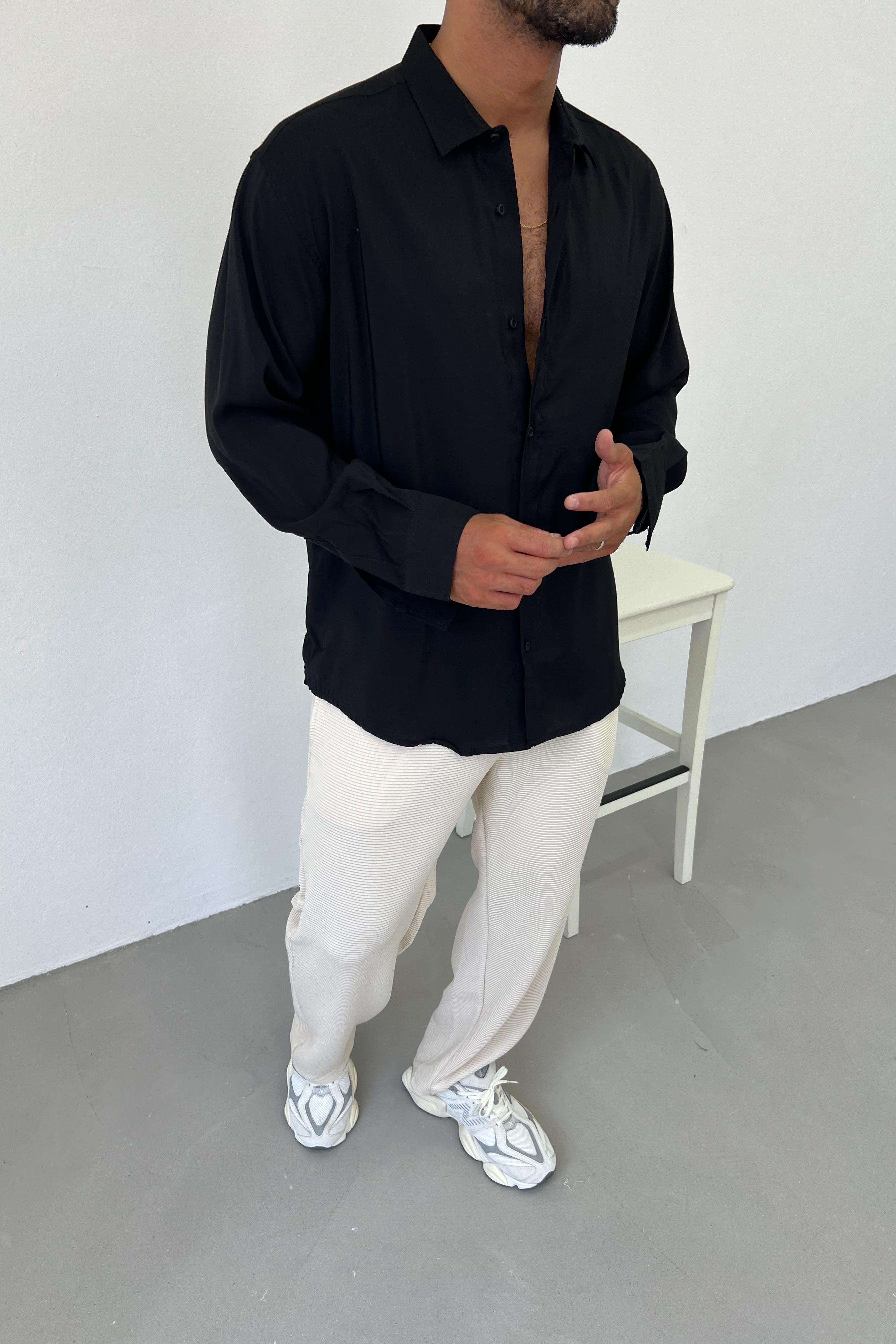 Tensel Kumaş Basic Oversize Gömlek 40-36 - Siyah