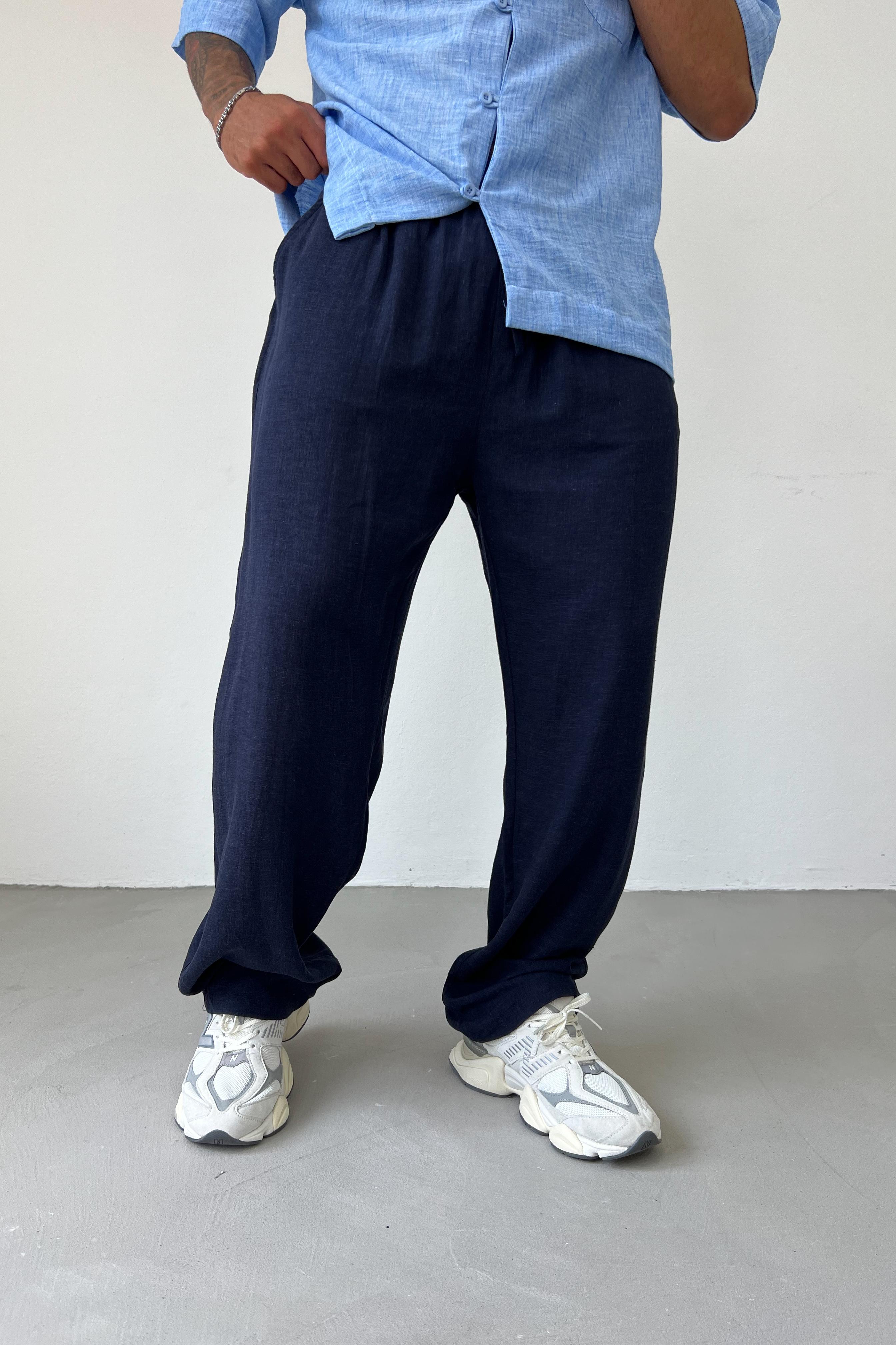 Viskon Keten Baggy Pantolon 1225 - Lacivert