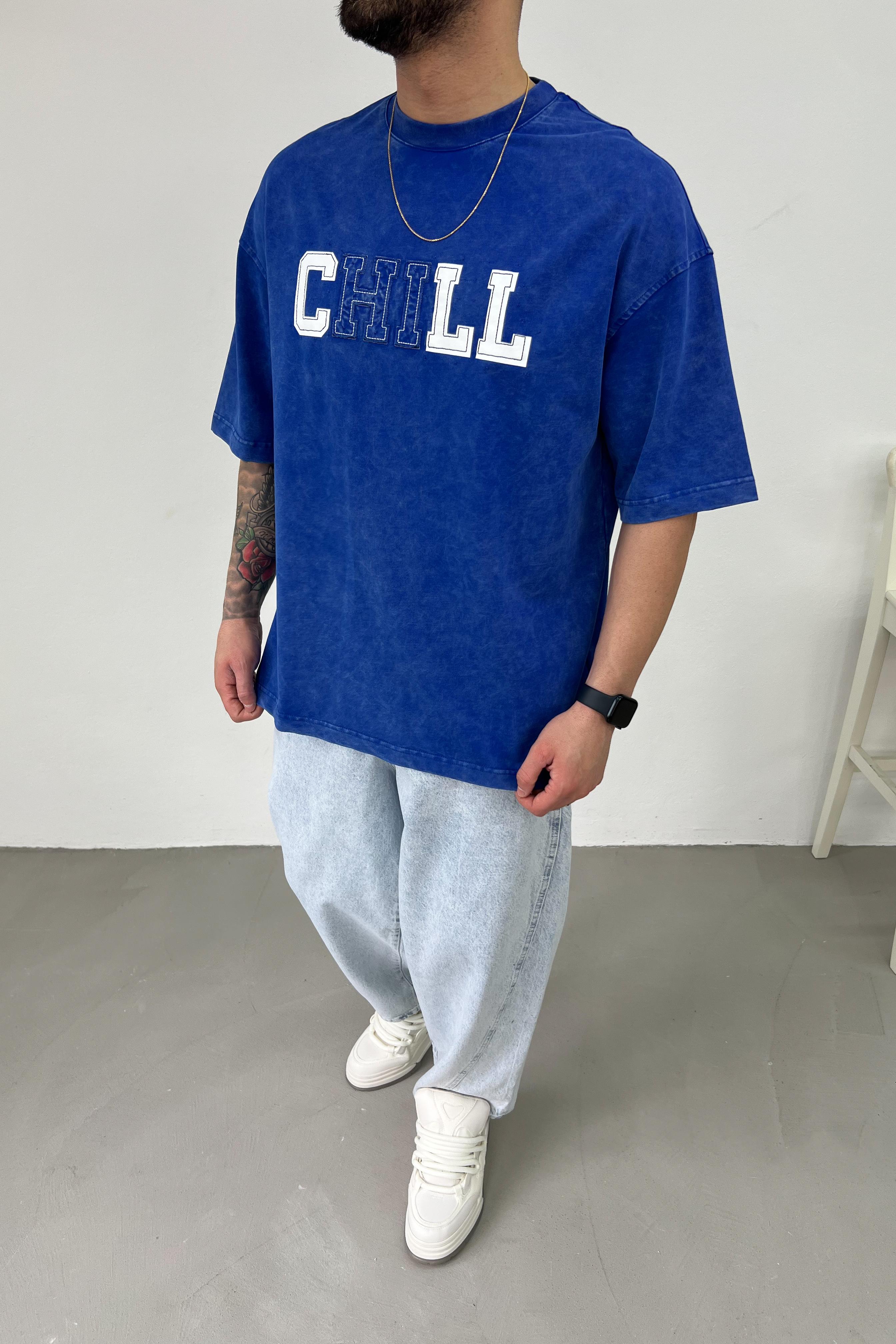 Chill 00 Nakış Detaylı Yıkamalı Oversize Tshirt 71-07