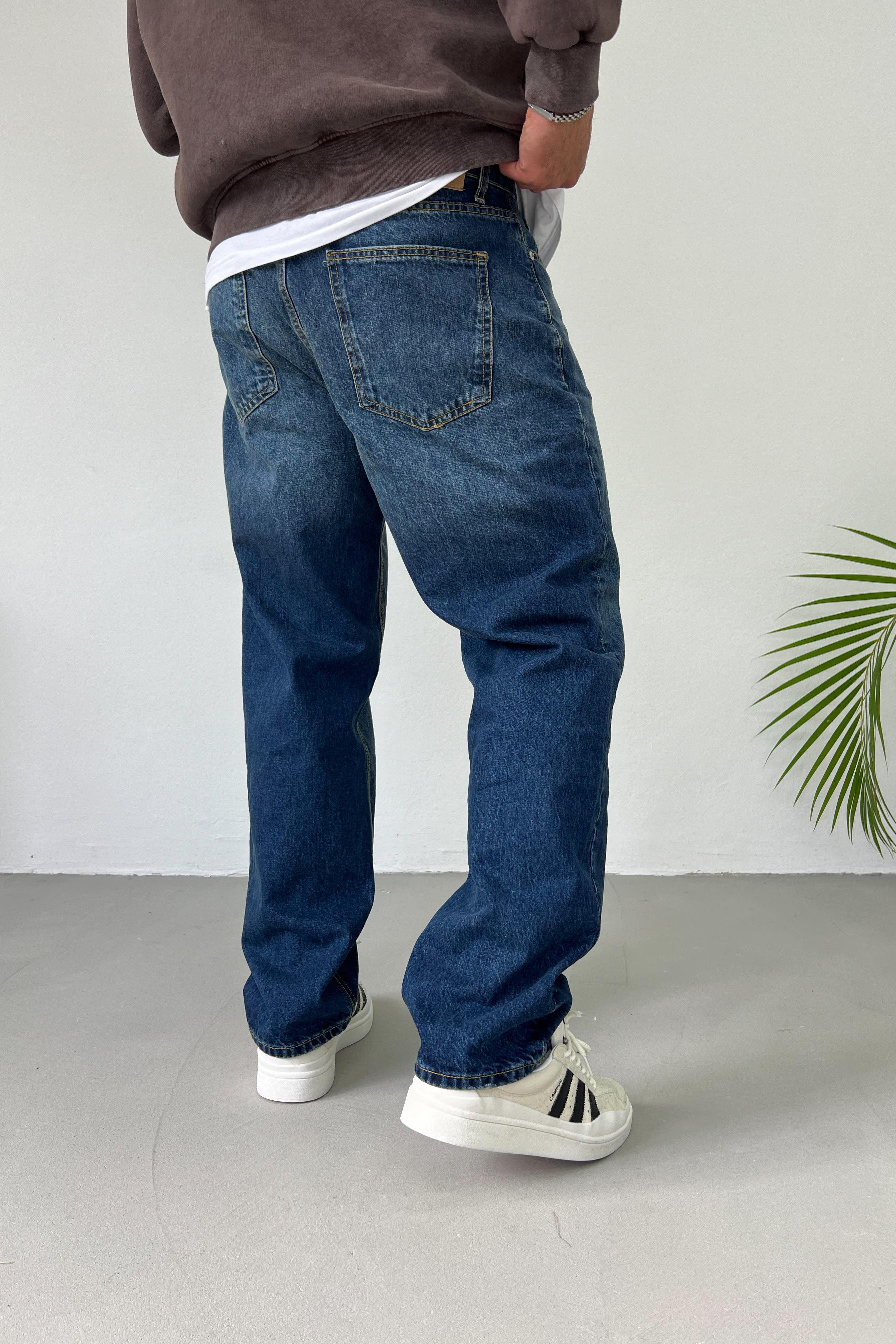 Taşlamalı Mavi Baggy Pantolon 16571-4