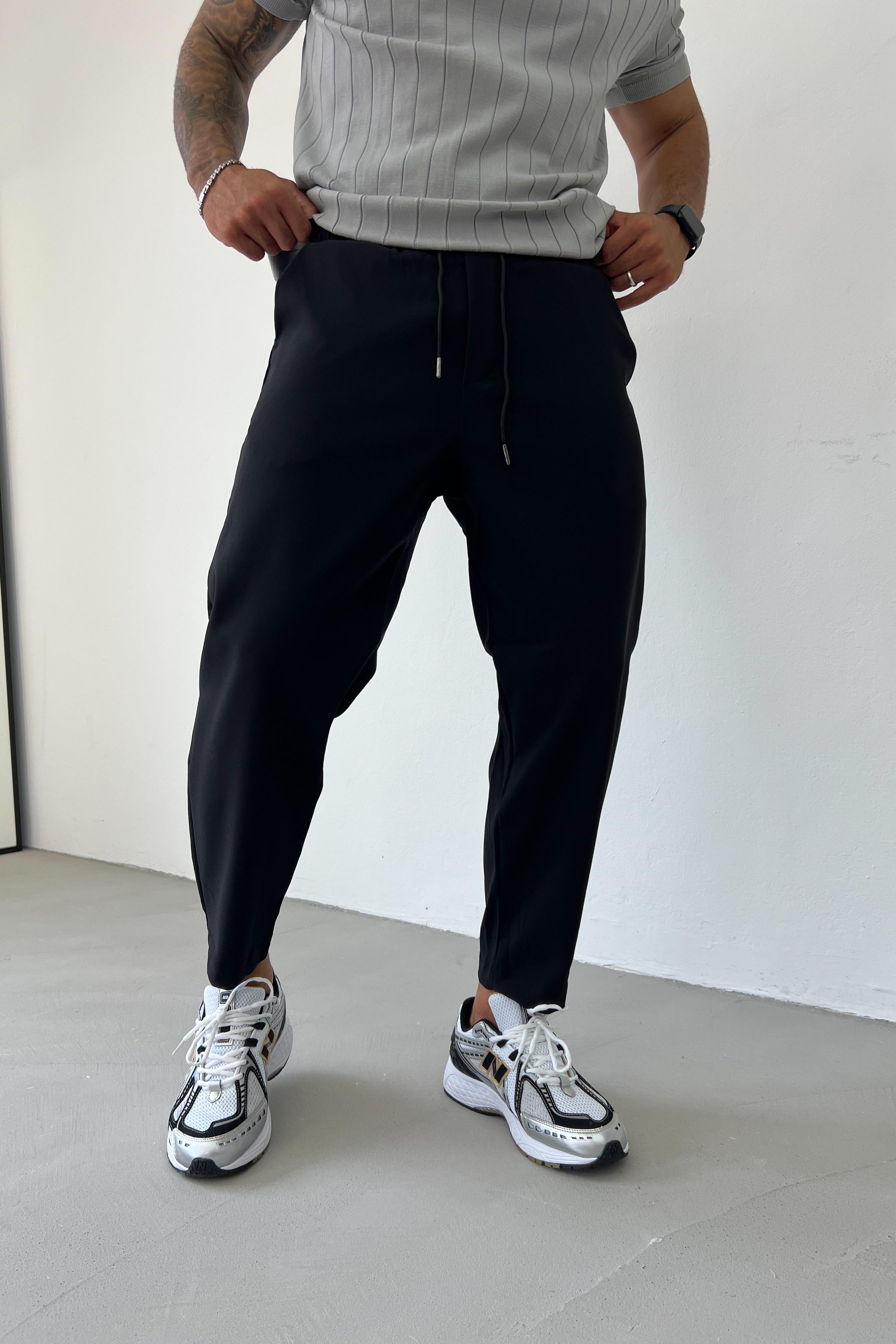Beli Lastikli Mikro Kumaş Jogger Pantolon 1336 - Siyah