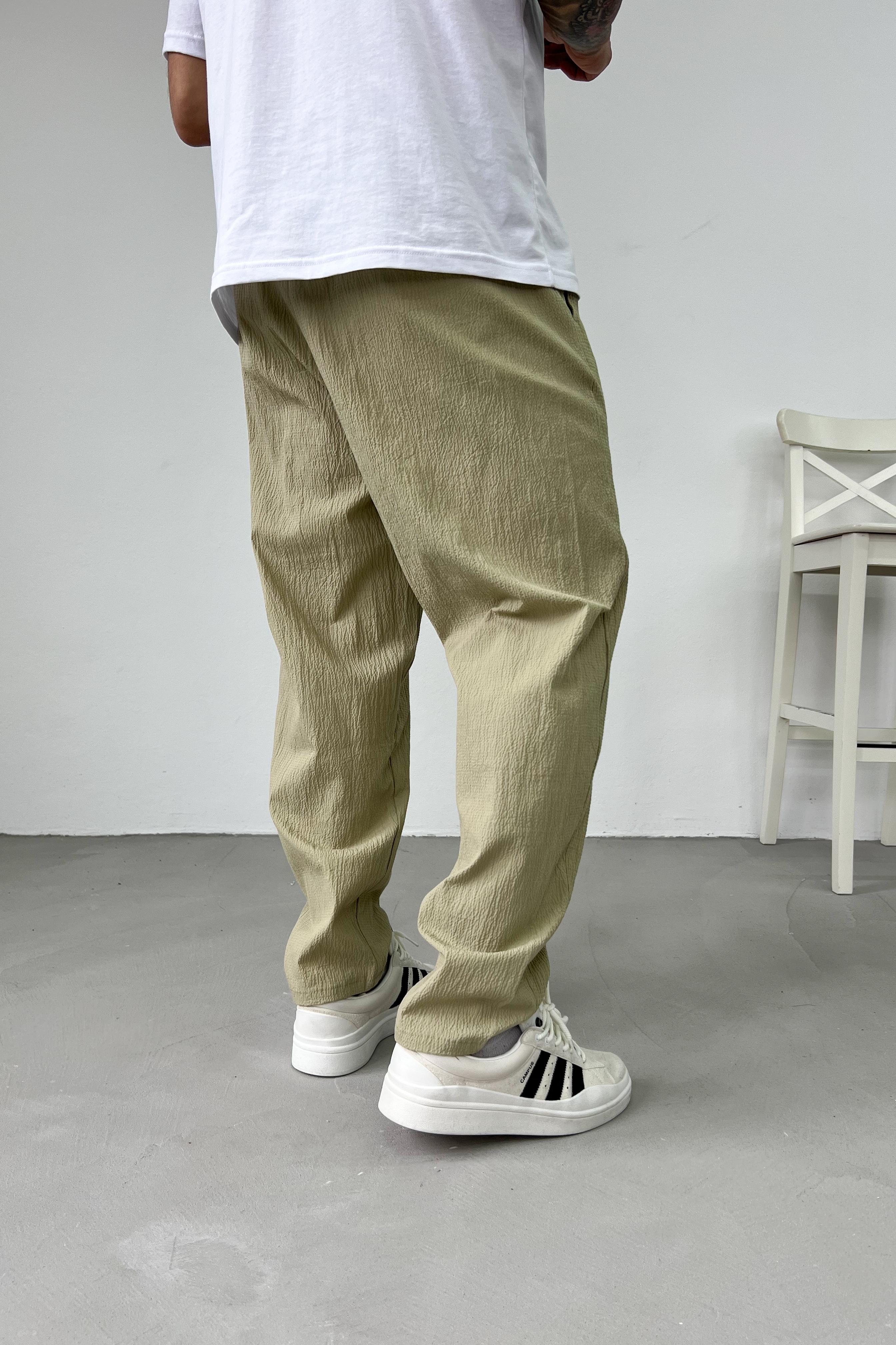 Beli İp Detaylı Gofre Kumaş Baggy Pantolon 5058