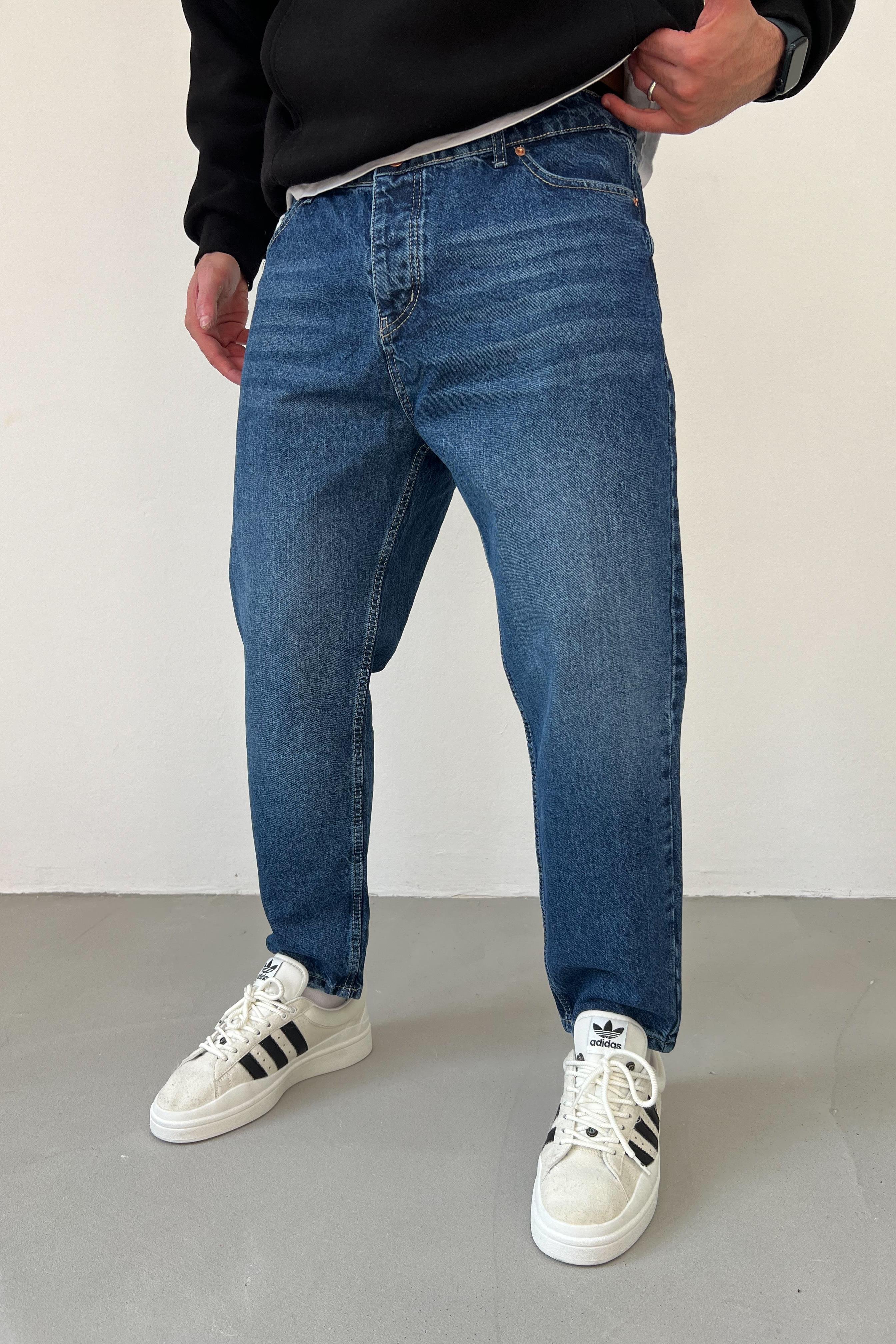 Taşlamalı Koyu Mavi Boyfriend Pantolon 2796-1