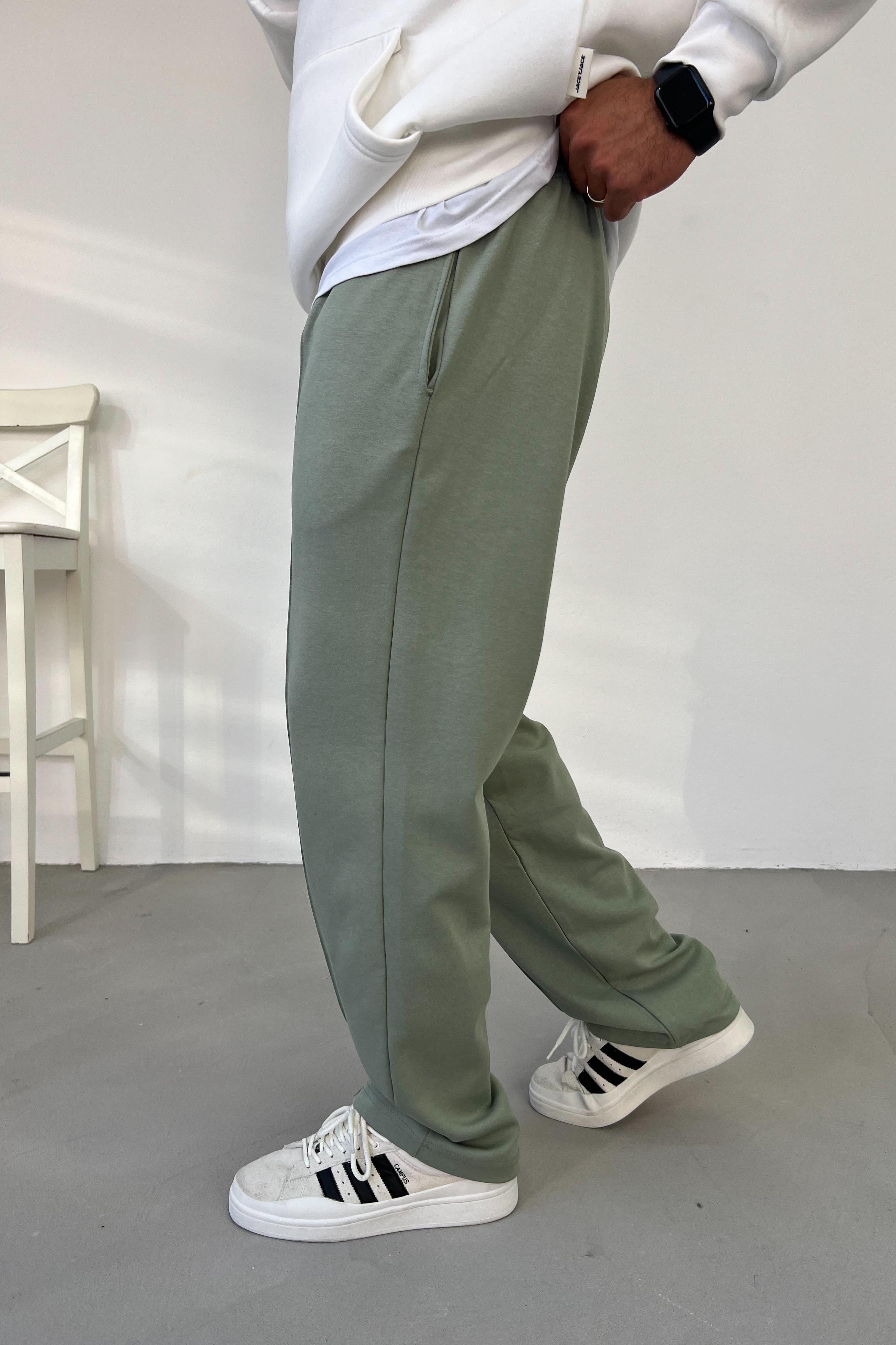 Dikiş Detaylı Yeşil Baggy Eşofman 1501