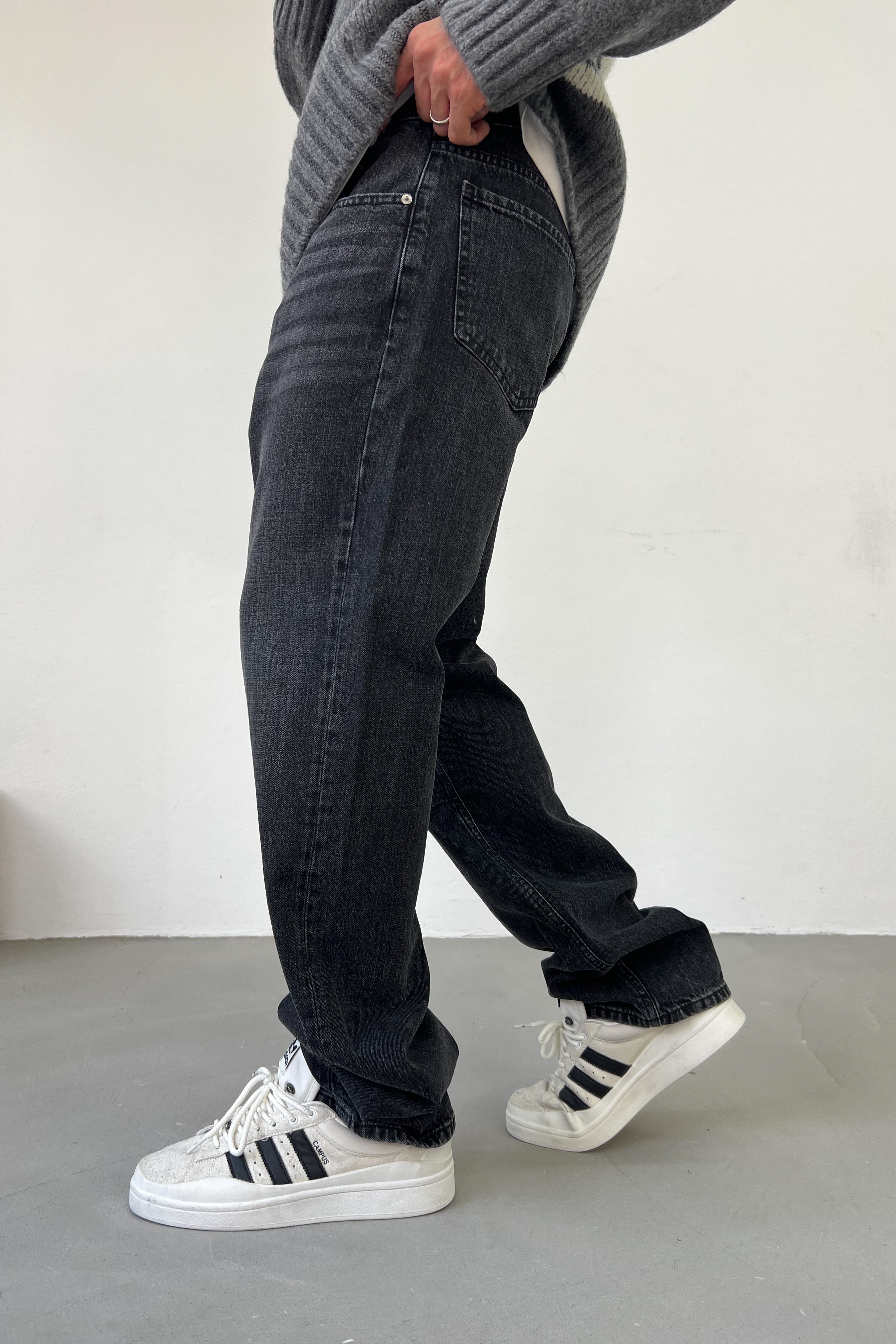 Taşlamalı Antrasit Baggy Pantolon 16917-3