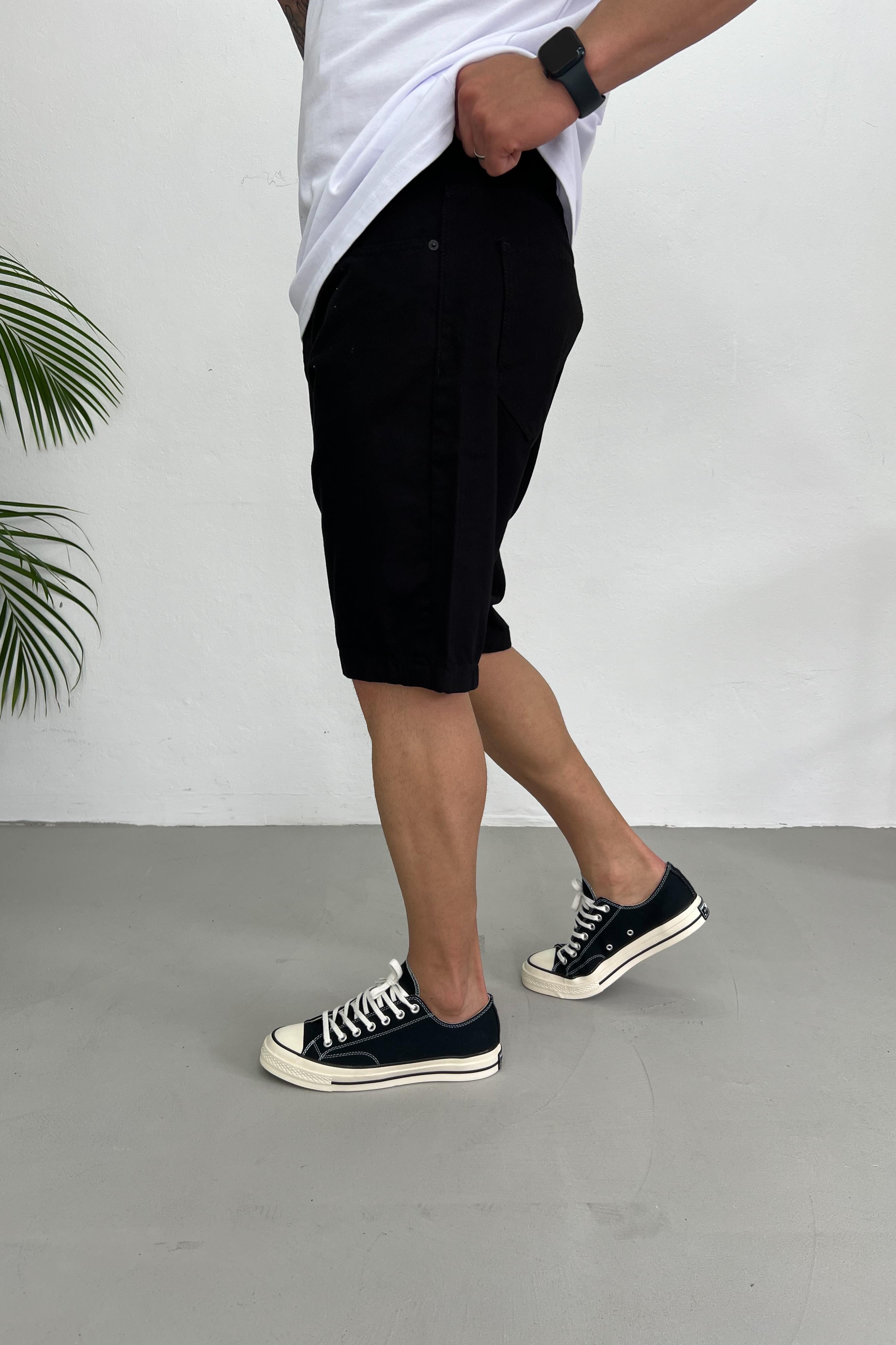Relaxed Fit Siyah Kot Şort 328