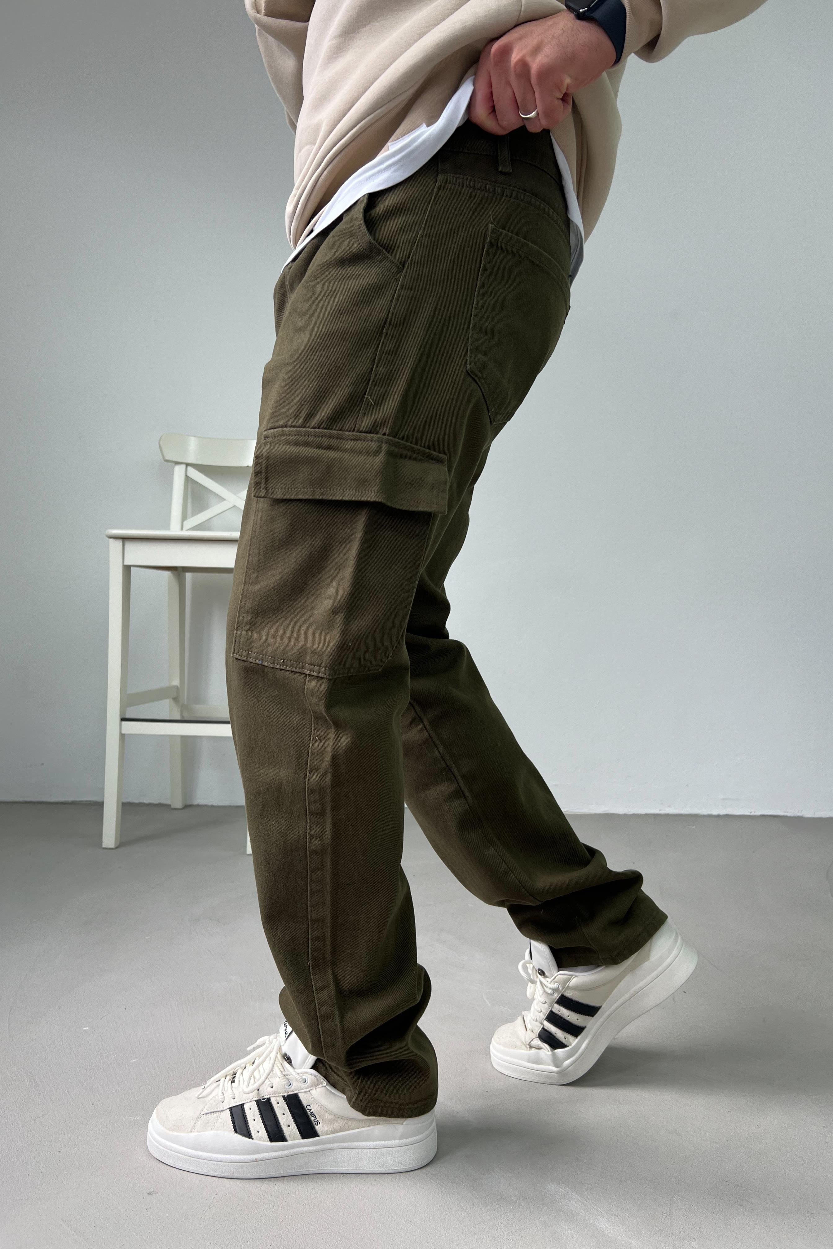 Gabardin Kumaş Haki Kargo Baggy Pantolon 2225