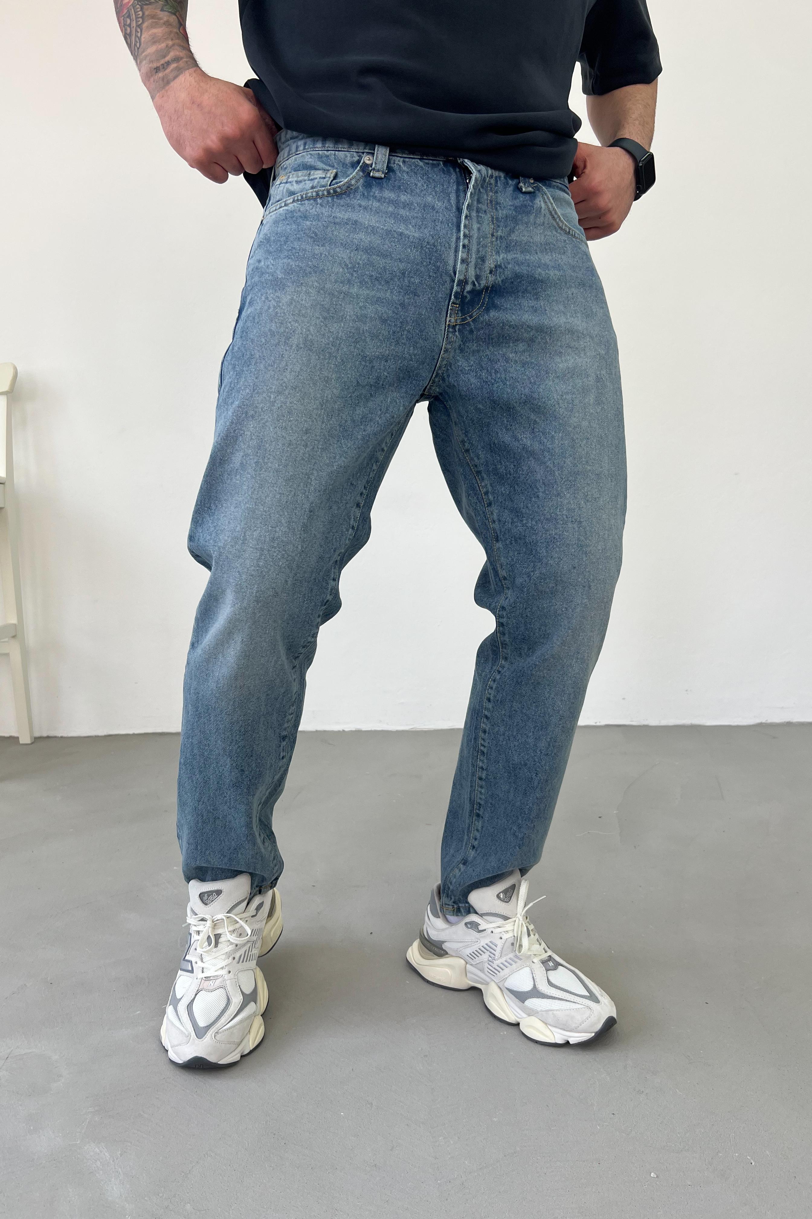 Taşlamalı Eskitme Mavi Boyfriend Pantolon 16725-1