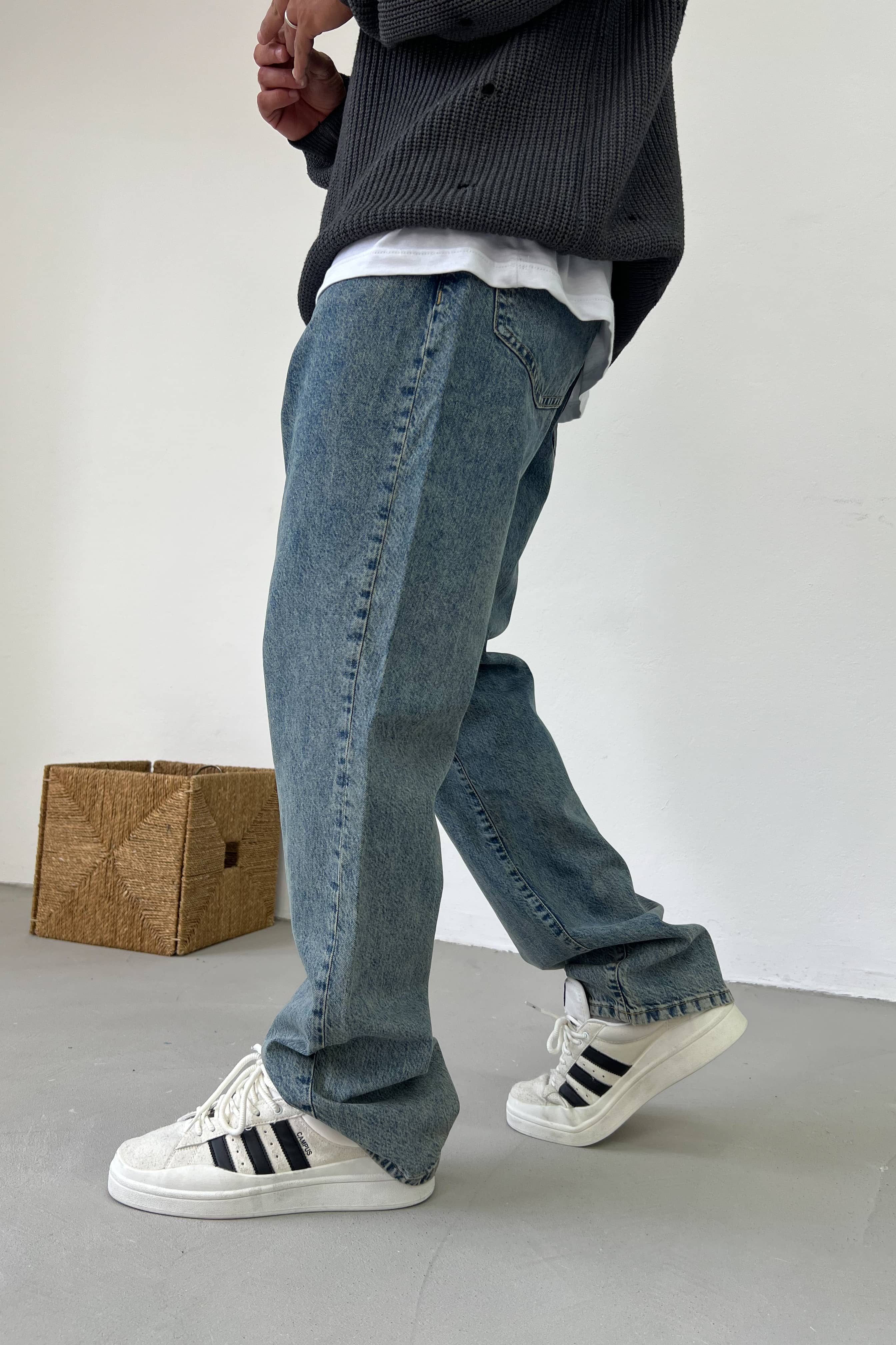 Eskitme Mavi Baggy Pantolon 16834-3