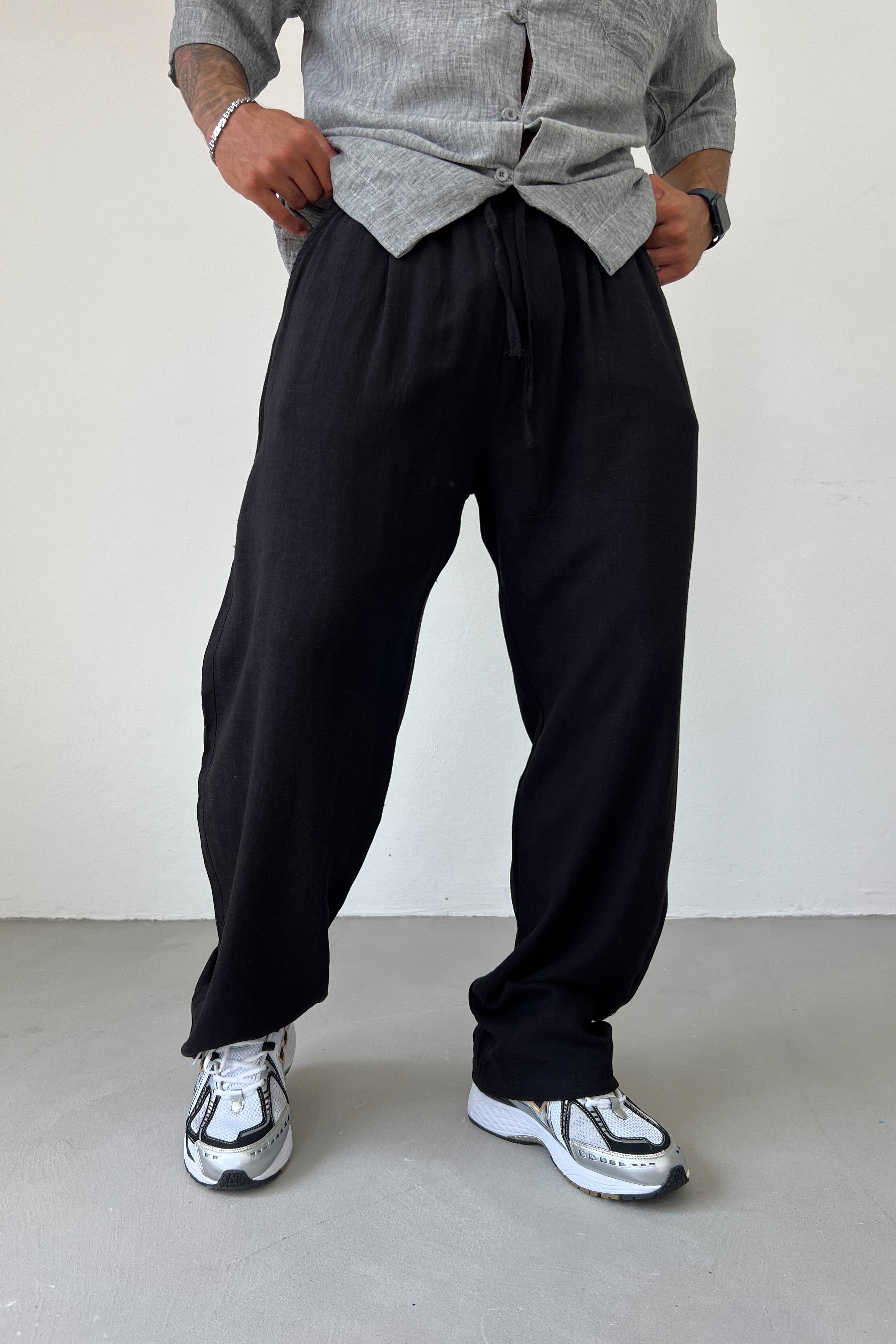 Viskon Keten Baggy Pantolon 1225 - Siyah