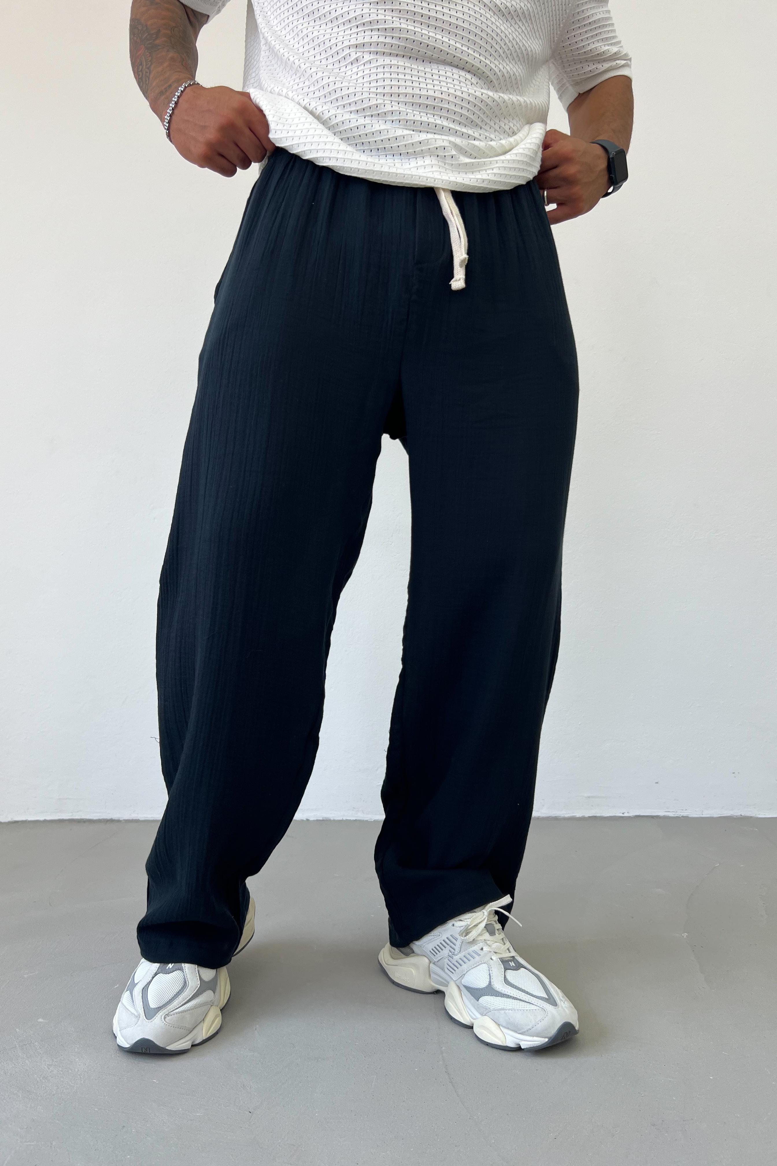 Müslin Kumaş Baggy Pantolon 40-25 - Siyah