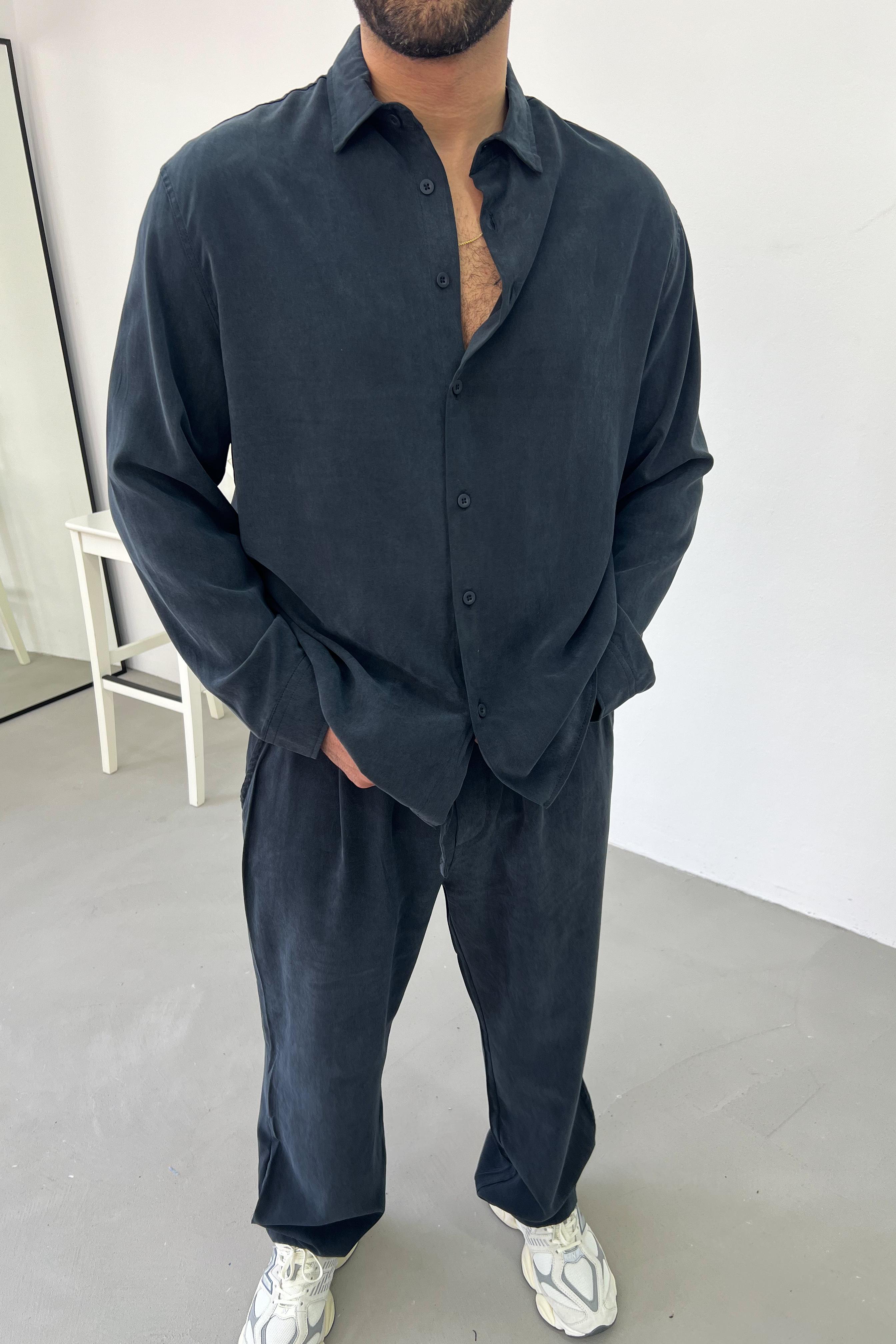 Tensel Kumaş Oversize Gömlek 1004 - Siyah
