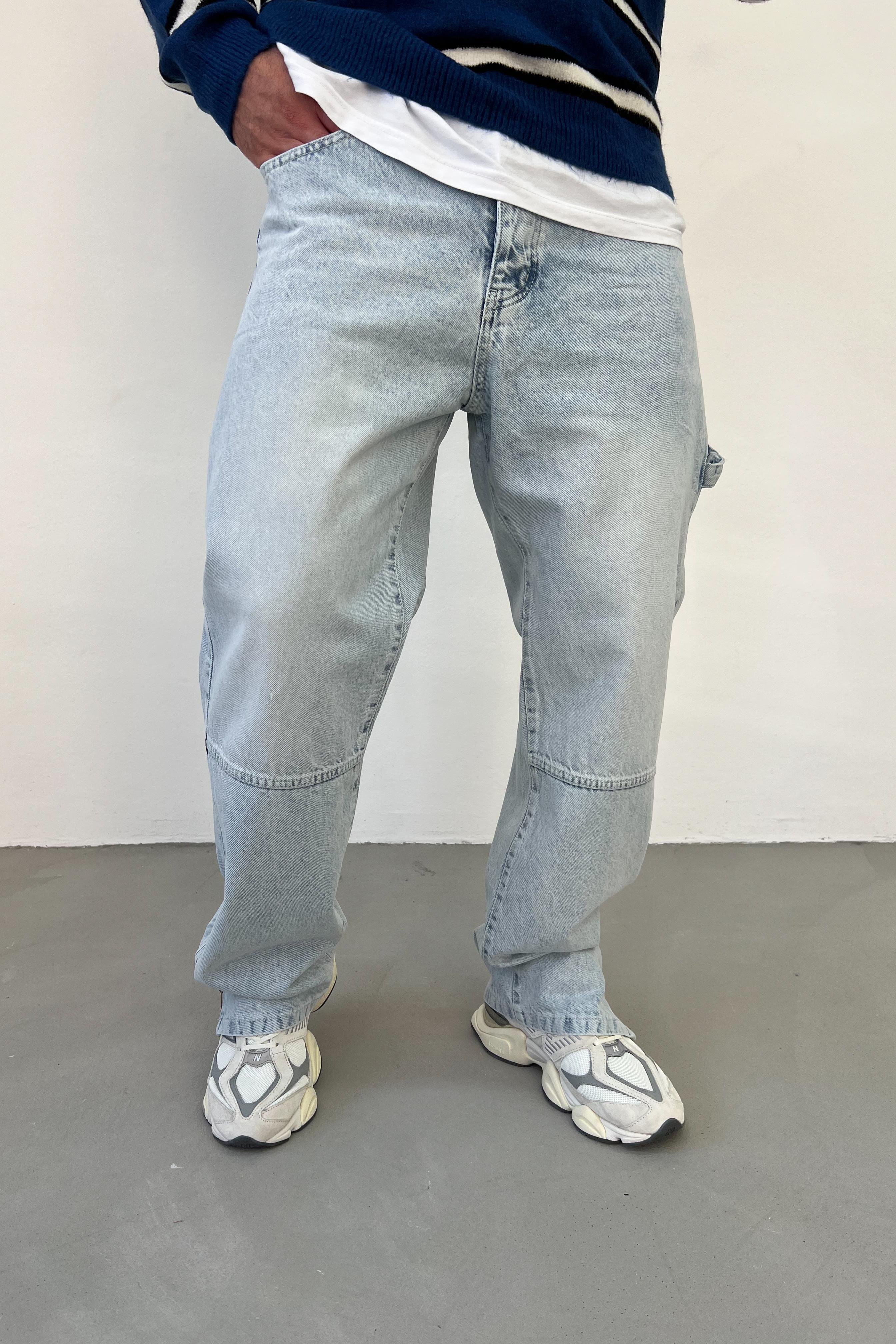 Paçası Fermuarlı Buz Mavi Baggy Pantolon 2884-2