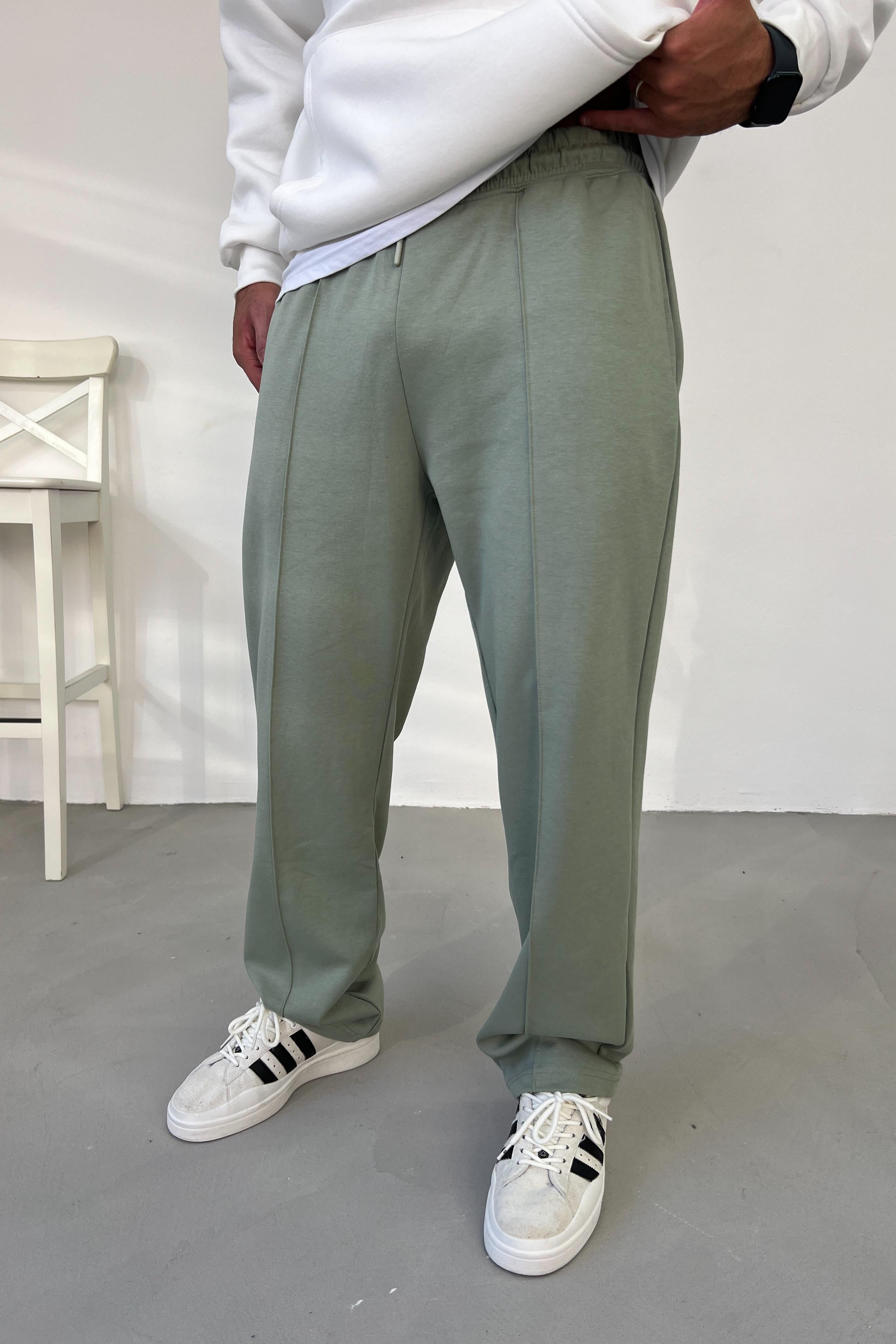 Dikiş Detaylı Yeşil Baggy Eşofman 1501