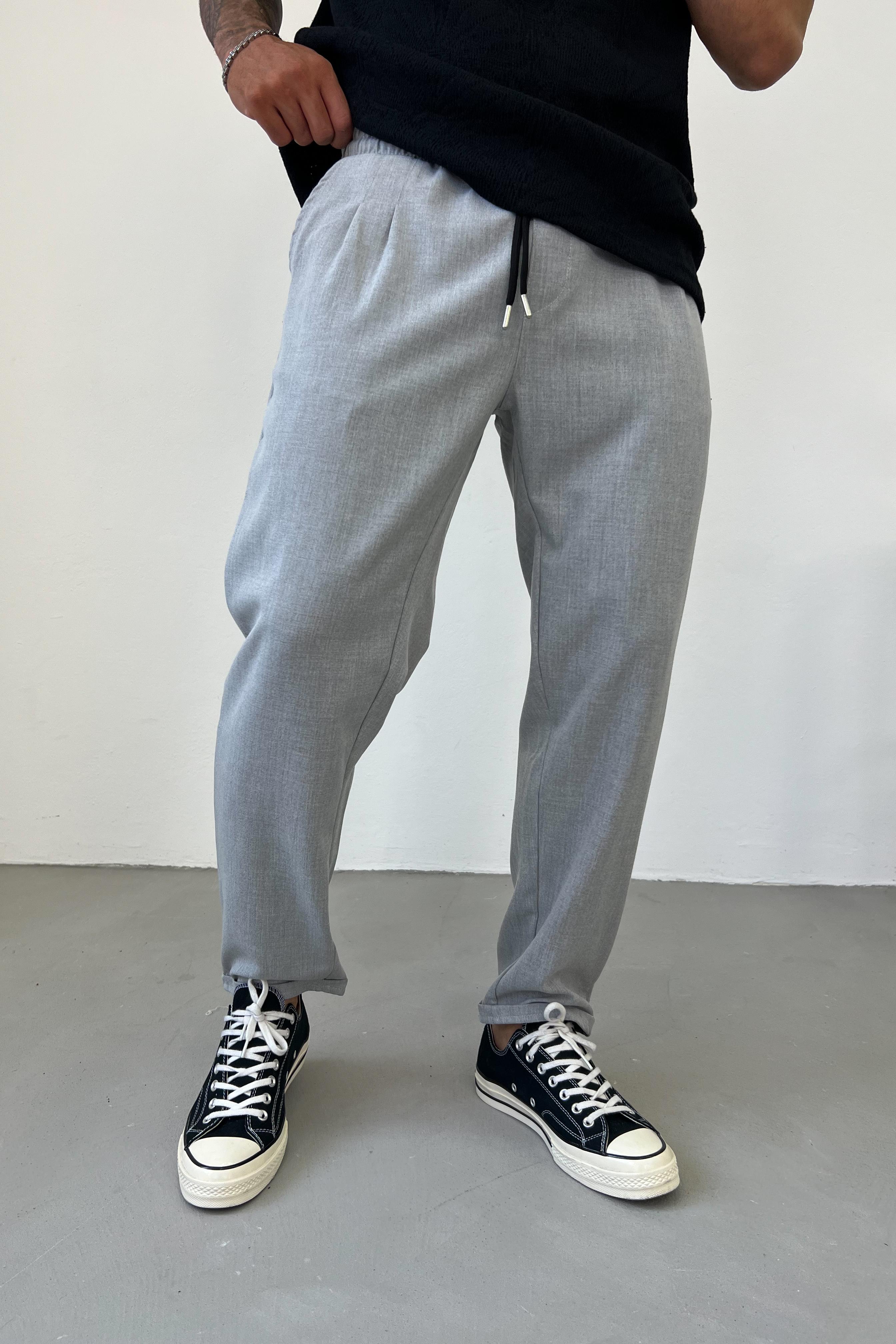 Pileli Duble Paça Jogger Pantolon 0099 - Gri