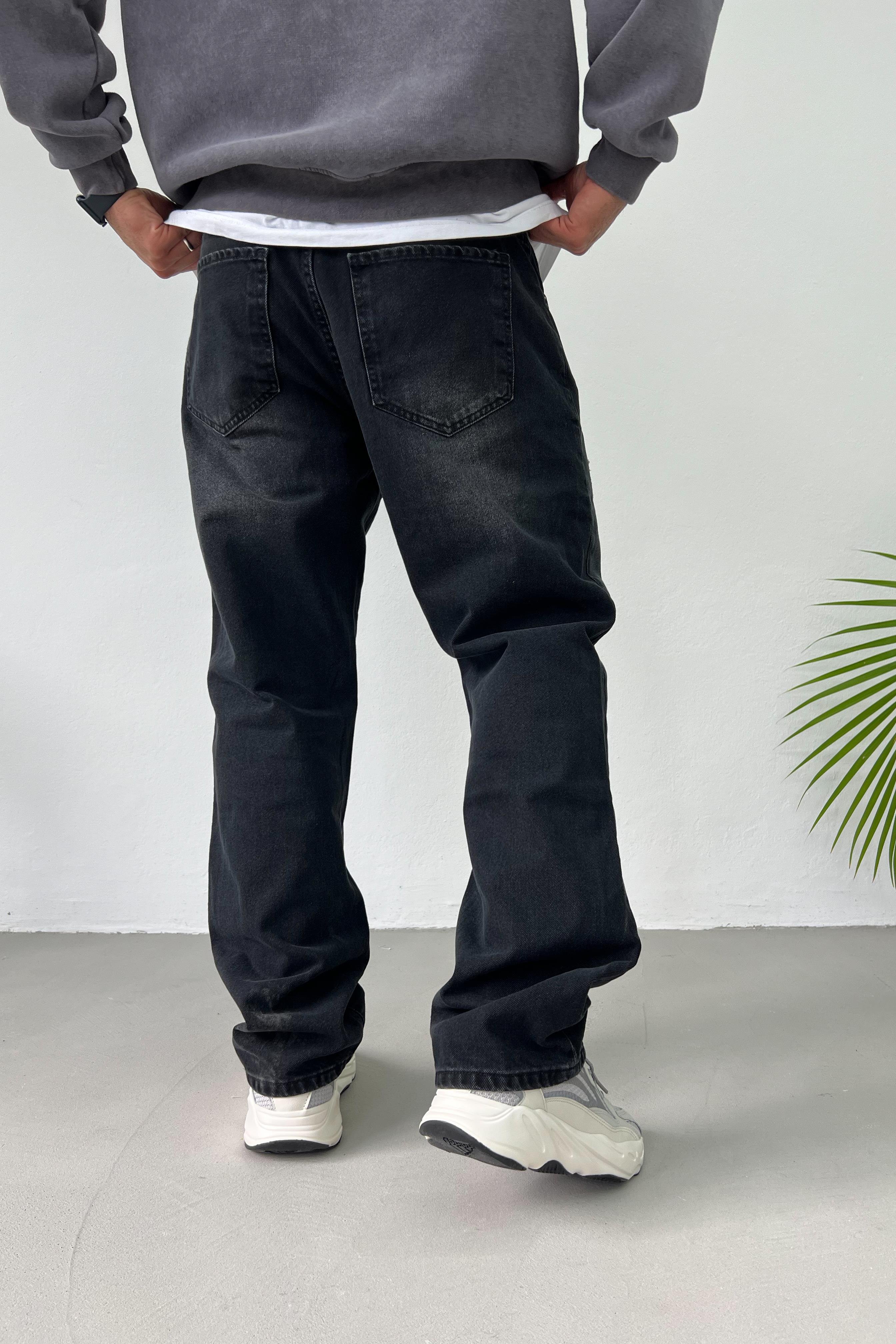 Yırtık Detaylı Taşlamalı Füme Baggy Pantolon 16583-3
