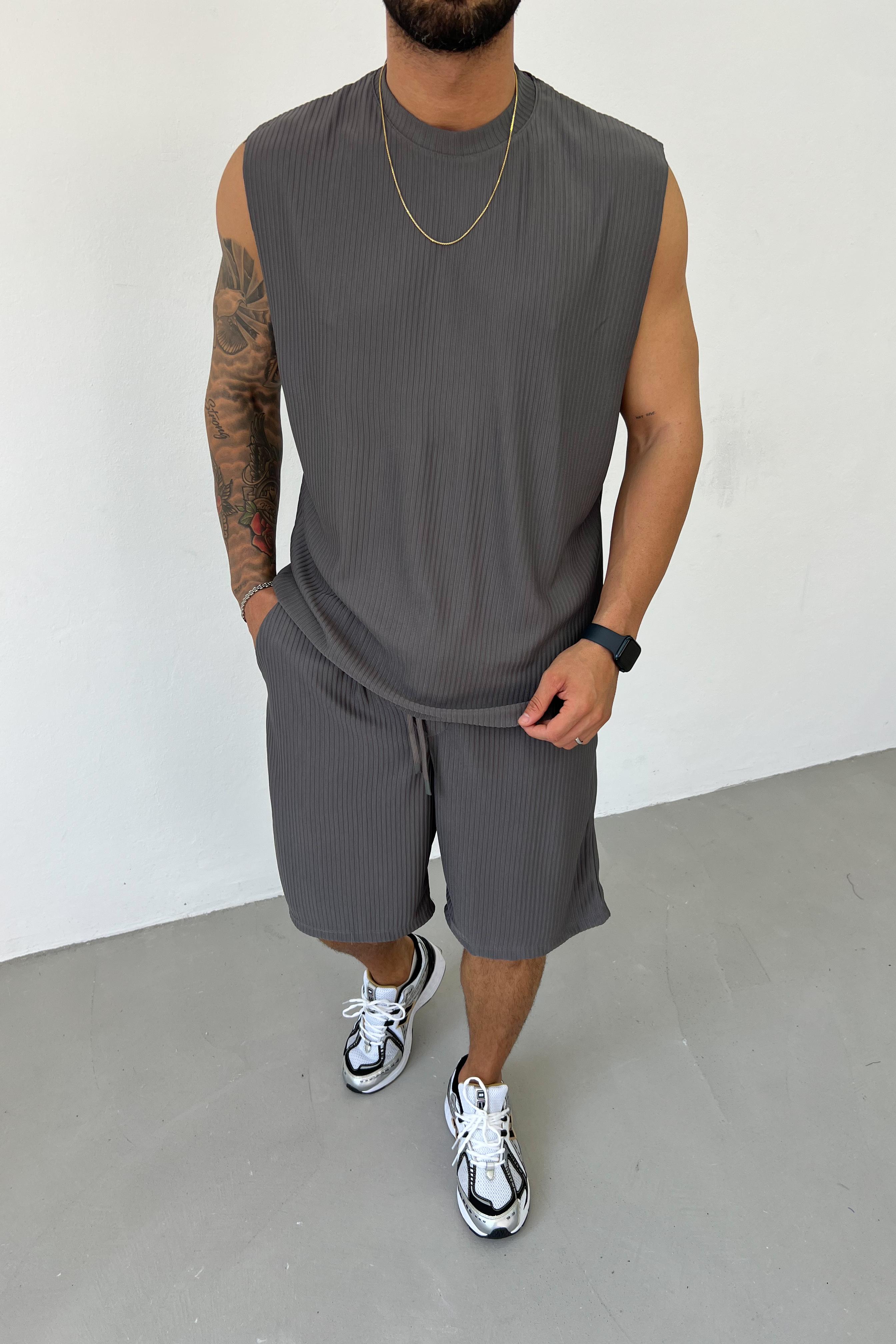 Oversize Kolsuz Fitilli Tshirt 1126 - Füme