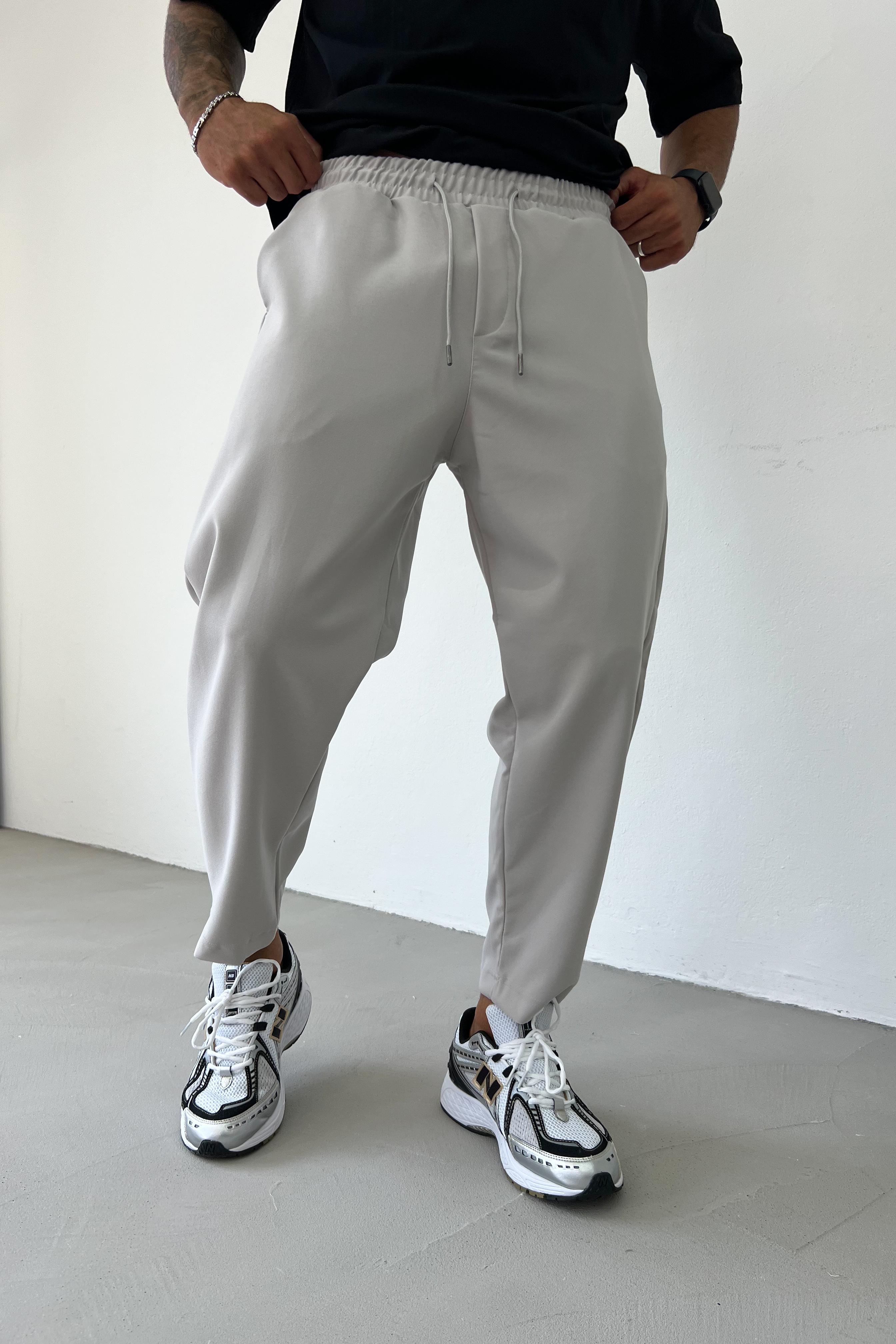 Beli Lastikli Mikro Kumaş Jogger Pantolon 1336 - Gri