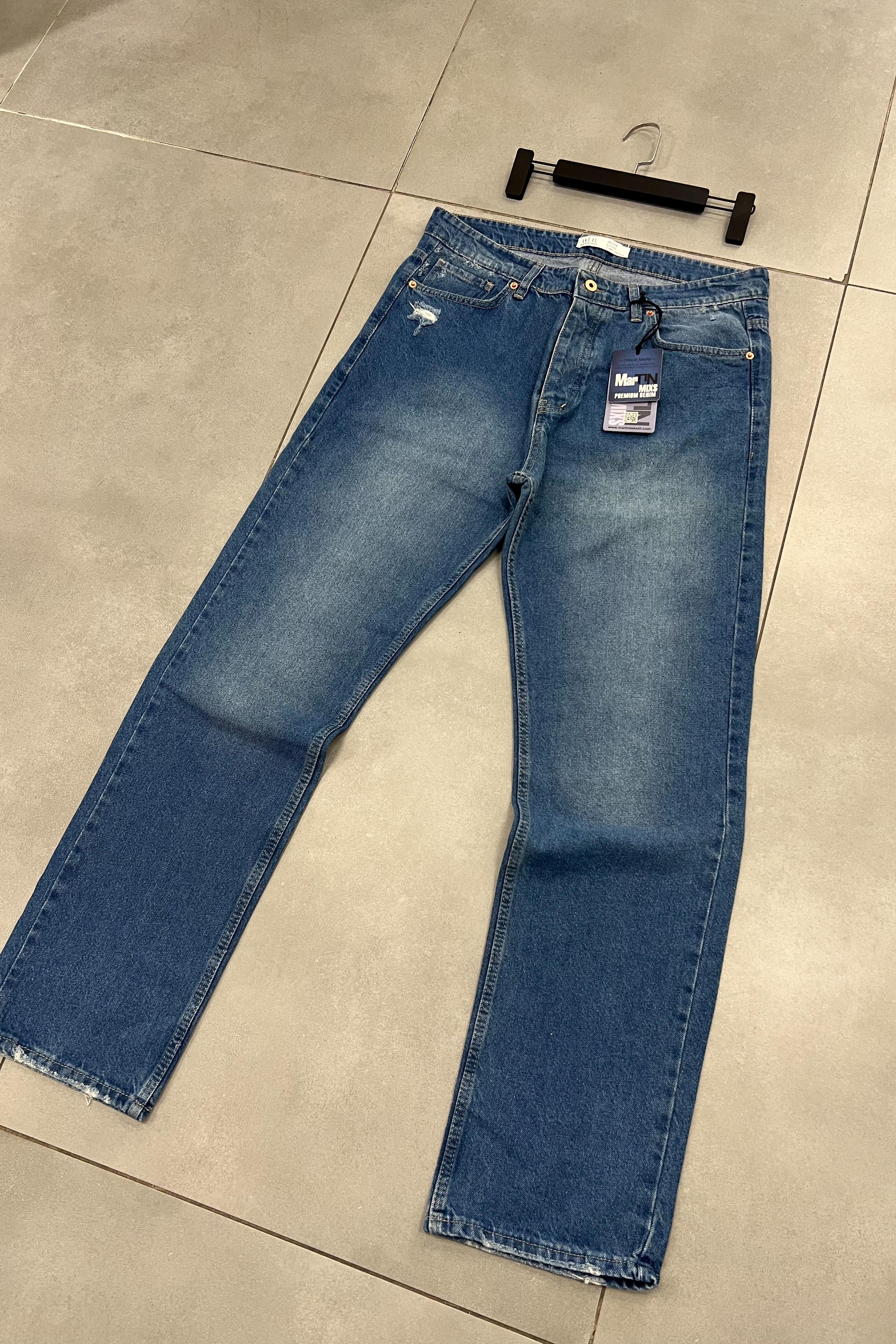 Taşlamalı Mavi Baggy Pantolon 2238