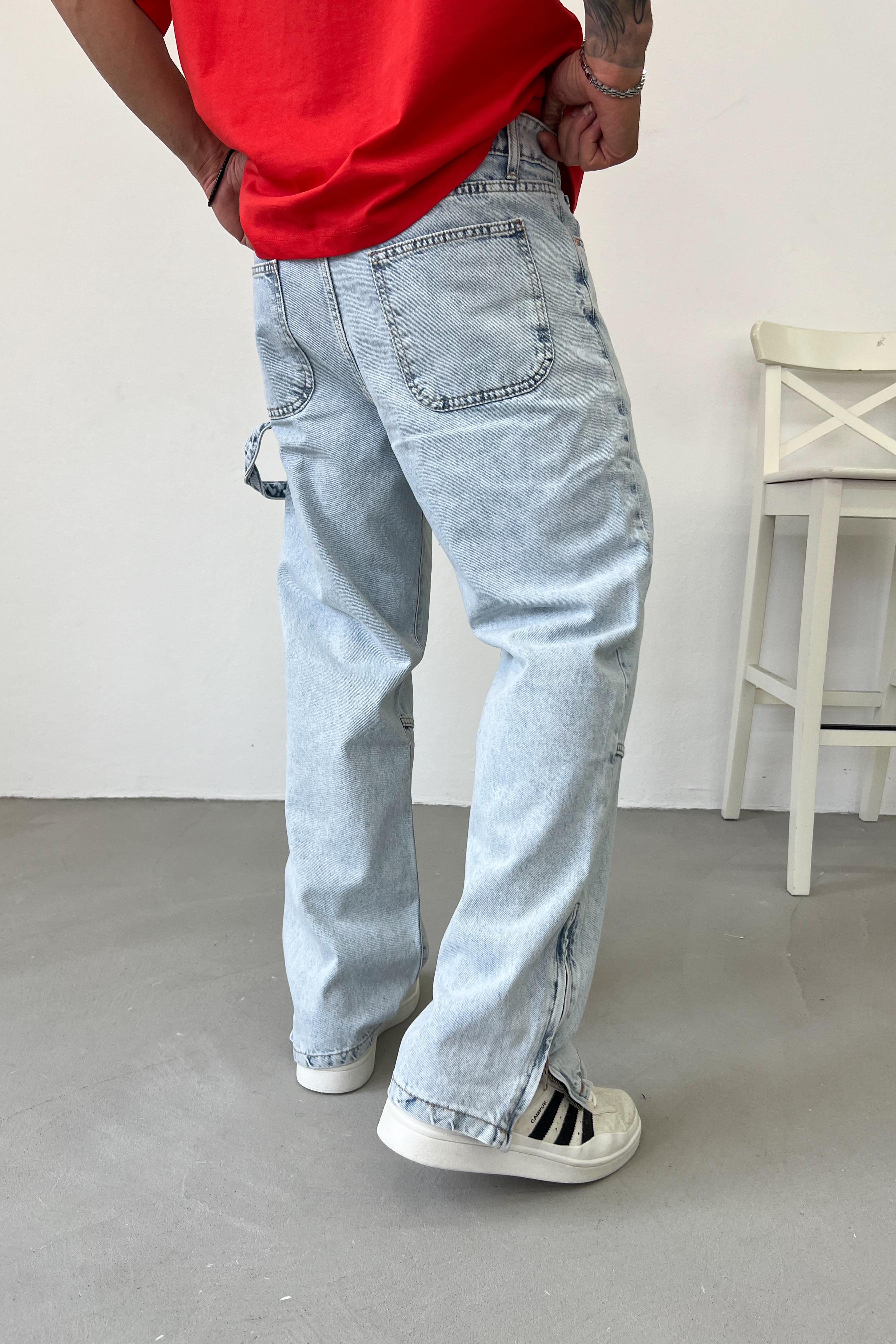 Paçası Fermuarlı Buz Mavi Baggy Pantolon 2884-2